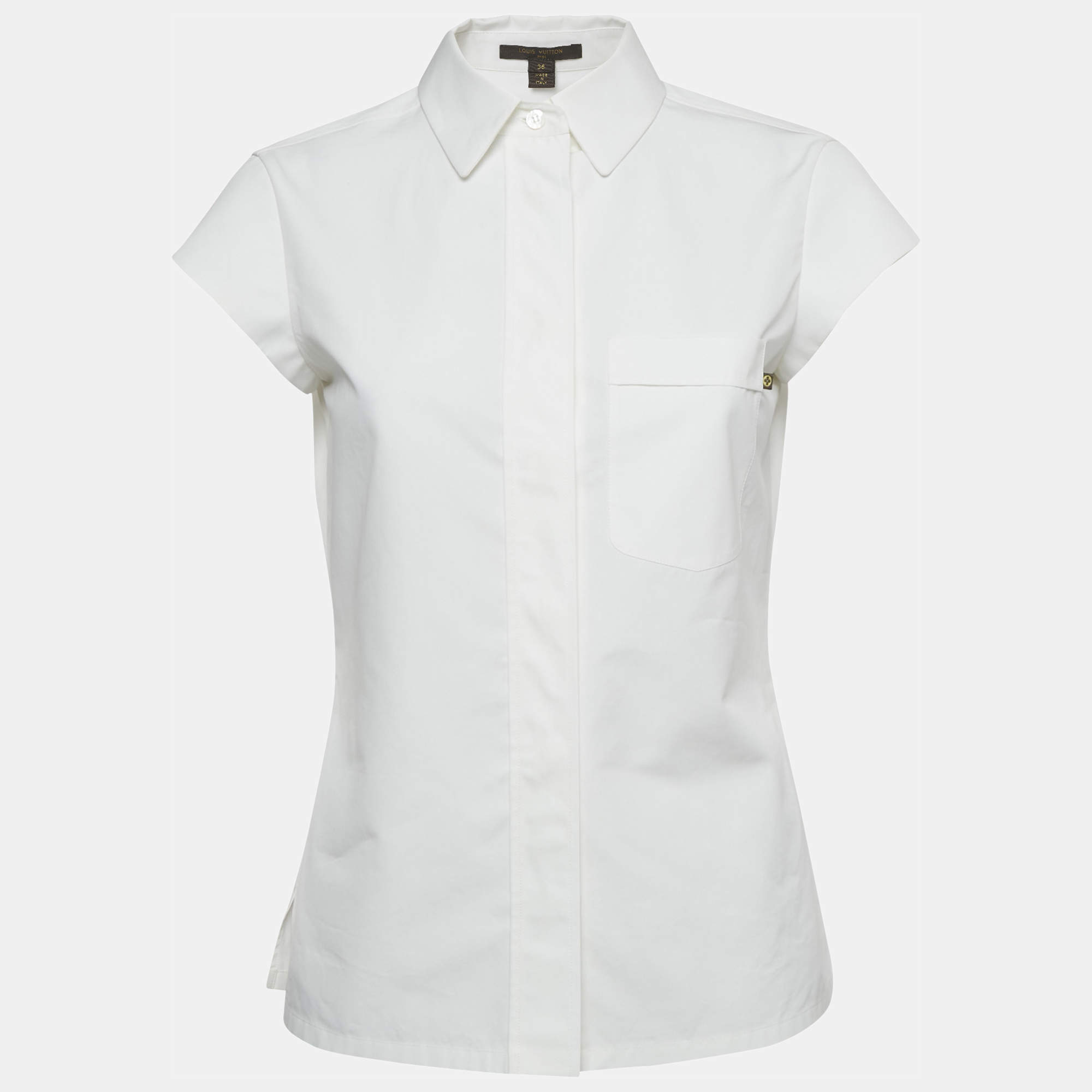 مملوكة مسبقًا Louis Vuitton White Cotton Cap Sleeve Shirt S