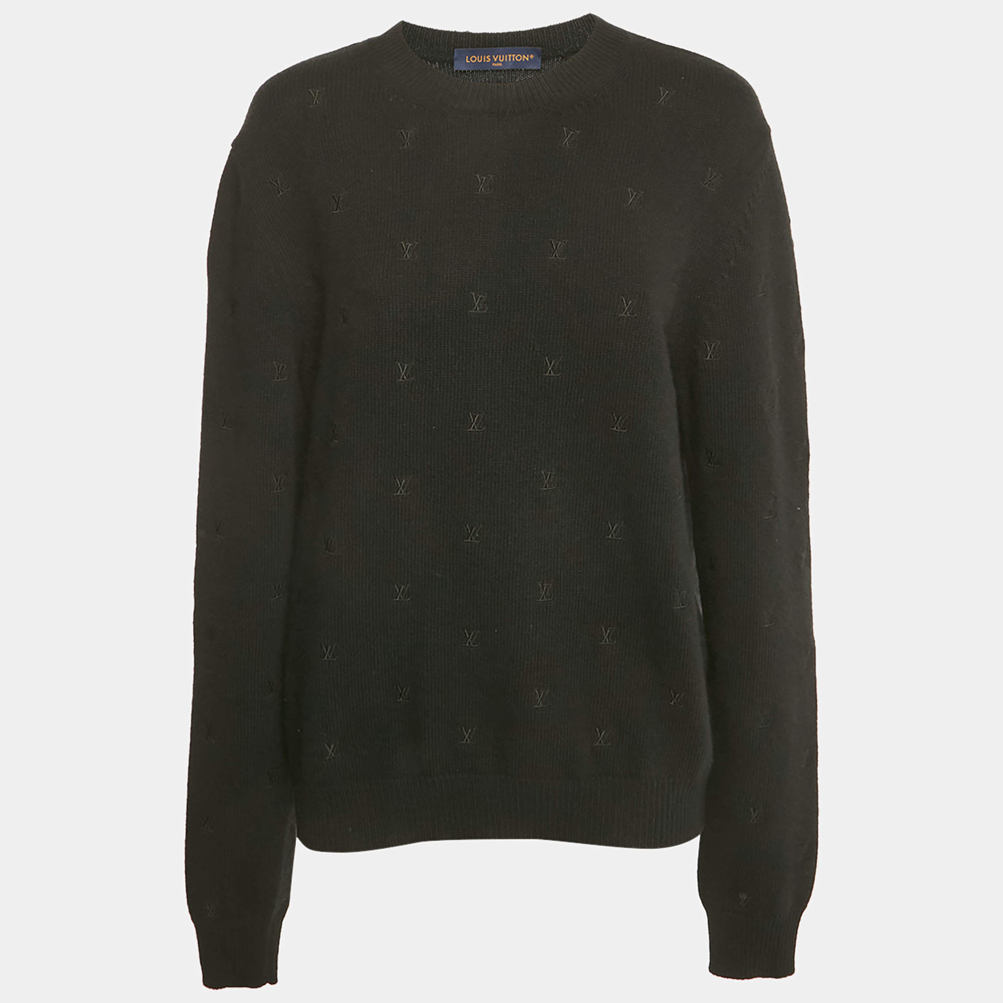 مملوكة مسبقًا Louis Vuitton Black Monogram Wool Knit Marque L'Vuitton Sweater M
