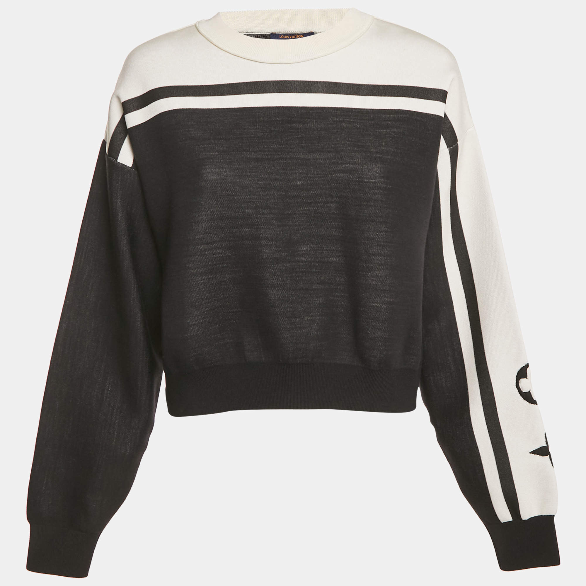 Pre Owned Louis Vuitton Black Knit Logo Detail Cropped Sweater M