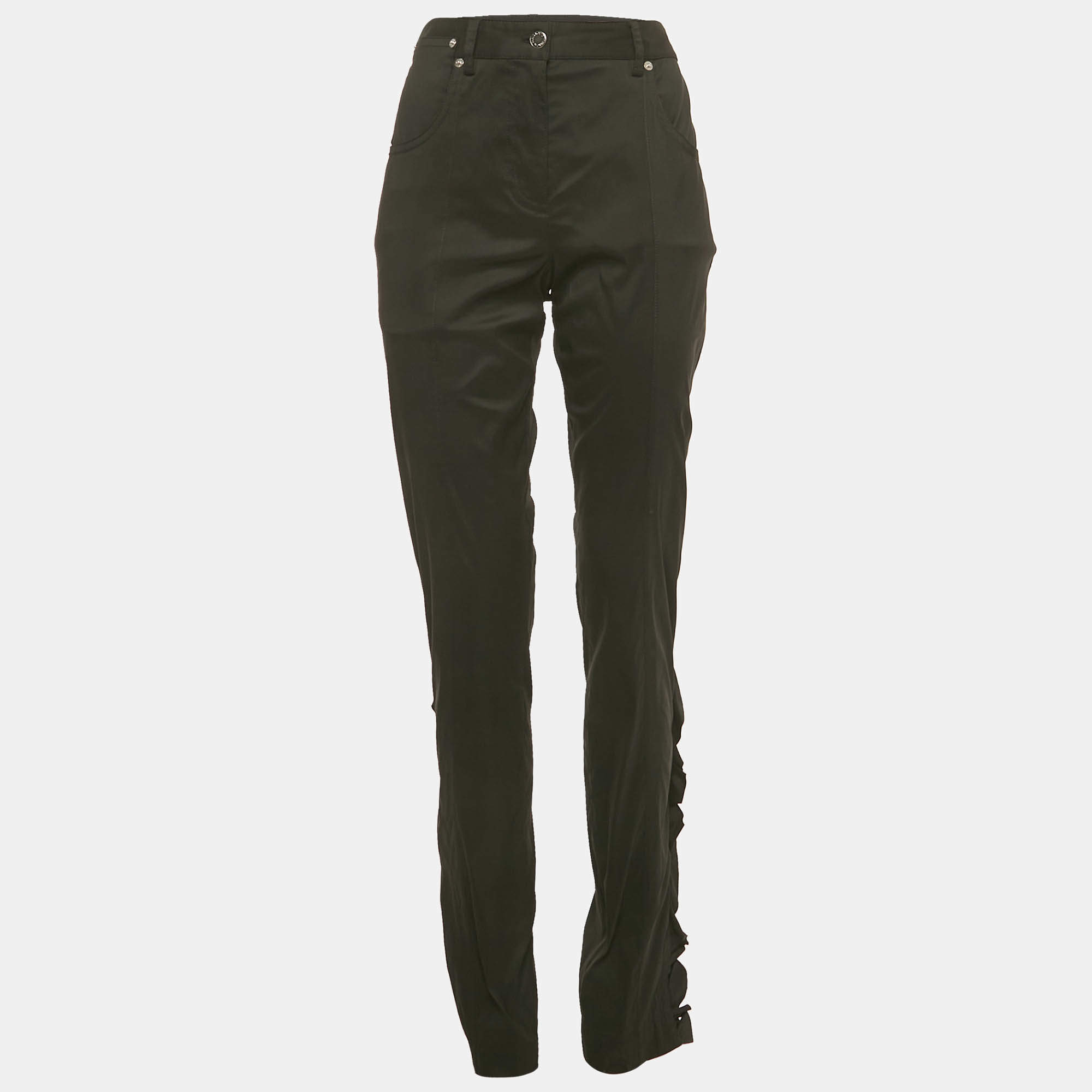 Pre Owned Louis Vuitton Black Crepe Ruffed Pants M