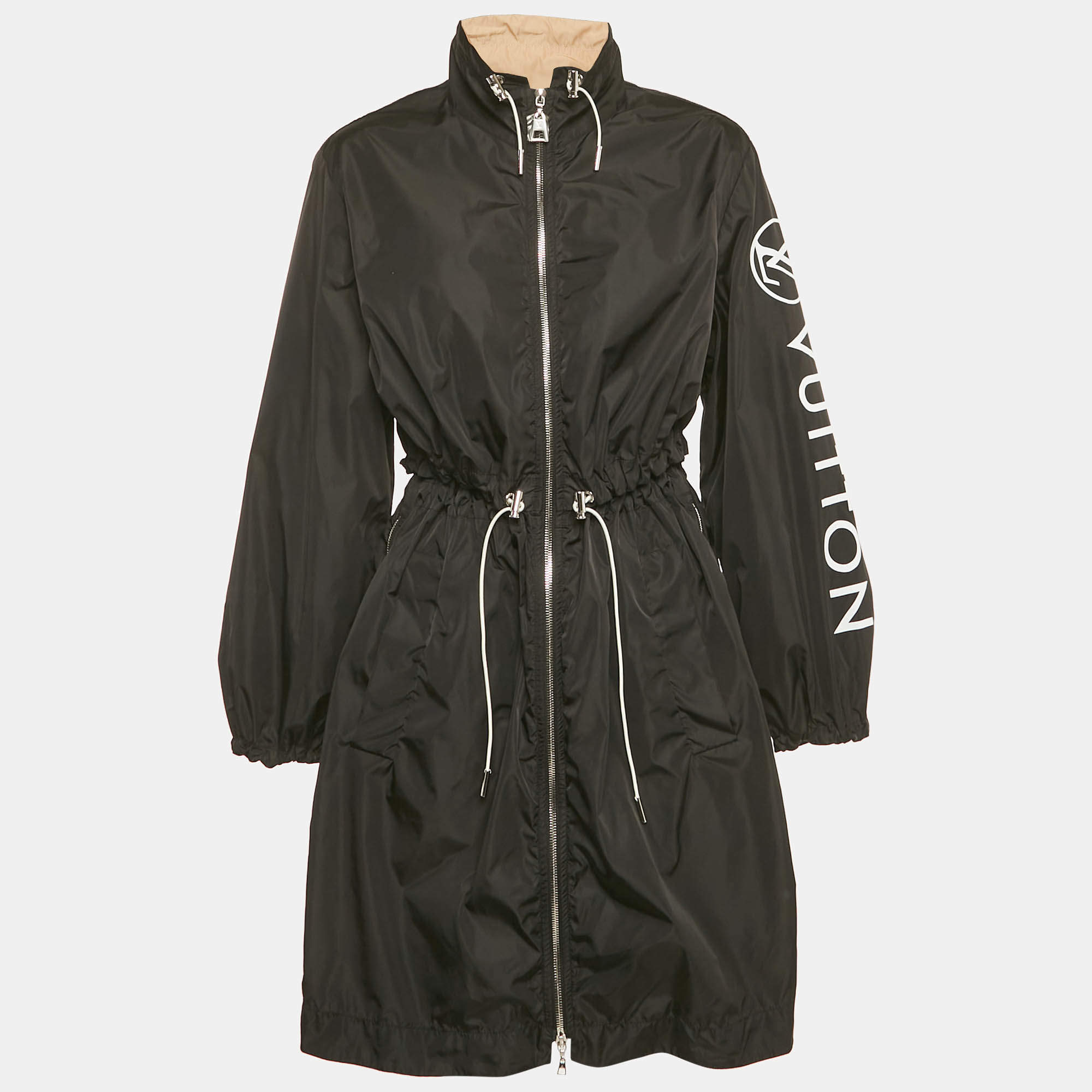 Pre Owned Louis Vuitton Black Logo Print Nylon Zip Detail Jacket S