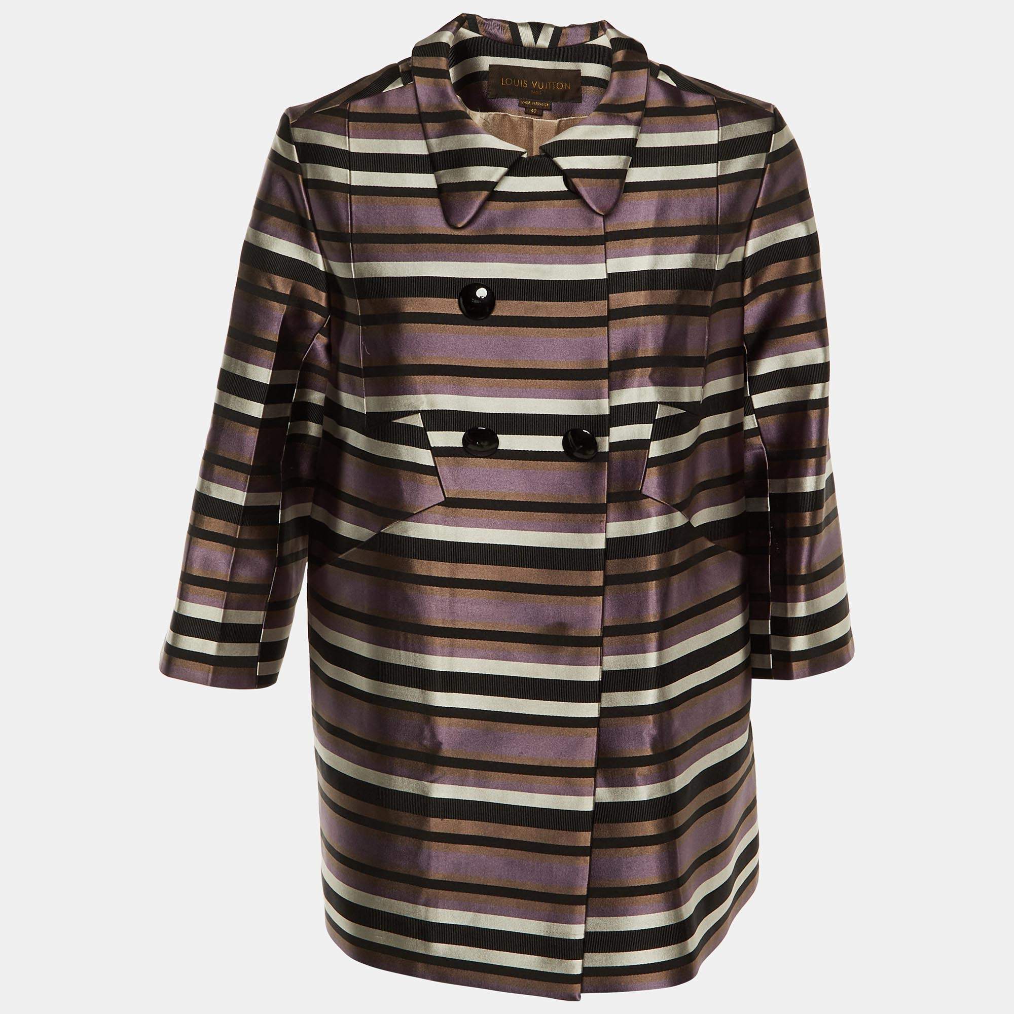 Pre Owned Louis Vuitton Multicolor Striped Silk & Cotton Double Breasted Jacket M