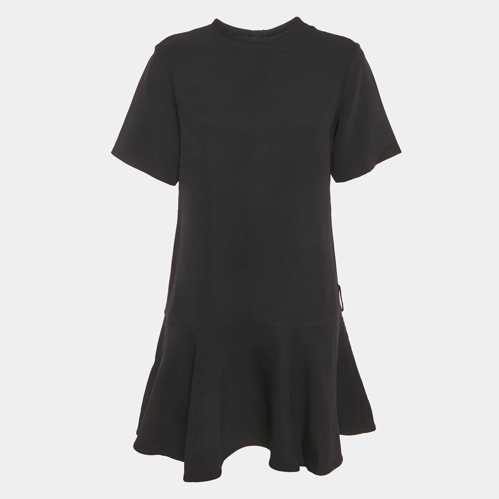 Pre Owned Louis Vuitton Black Wool Blend Flounce Mini Dress M