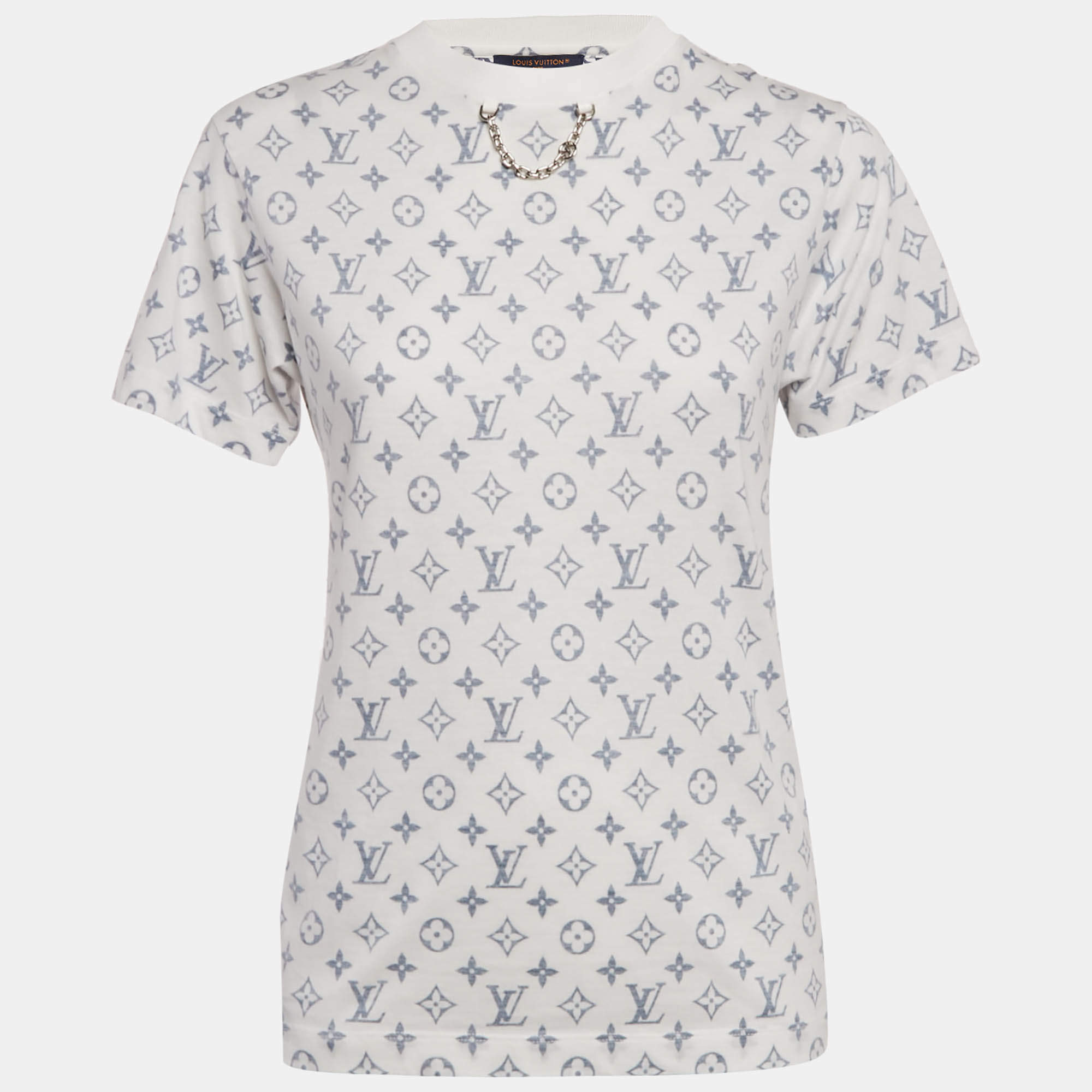 Pre Owned تي شيرت لوي فيتون قطن مونوغرام أبيض مقاس صغير (إكس سمول)