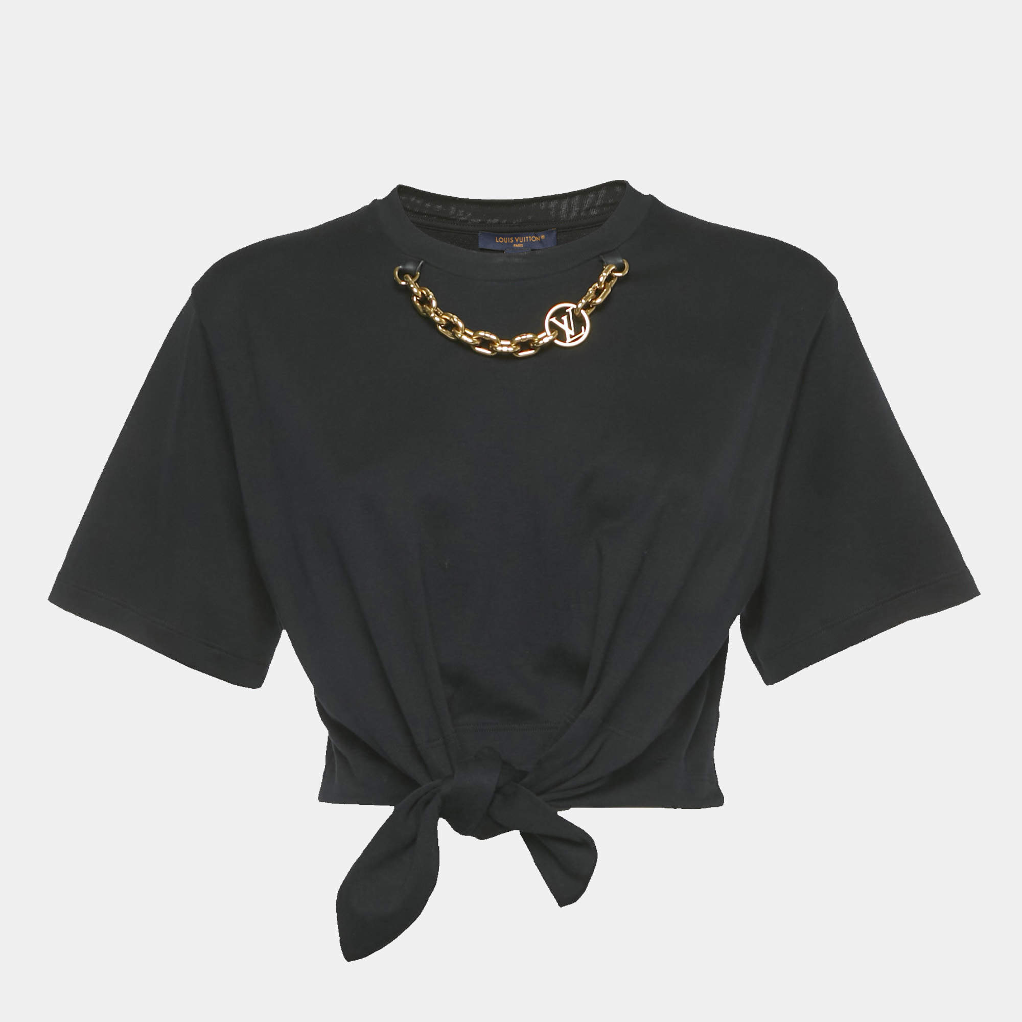 Louis Vuitton Black Cotton Chain Detail Crop T-Shirt XS