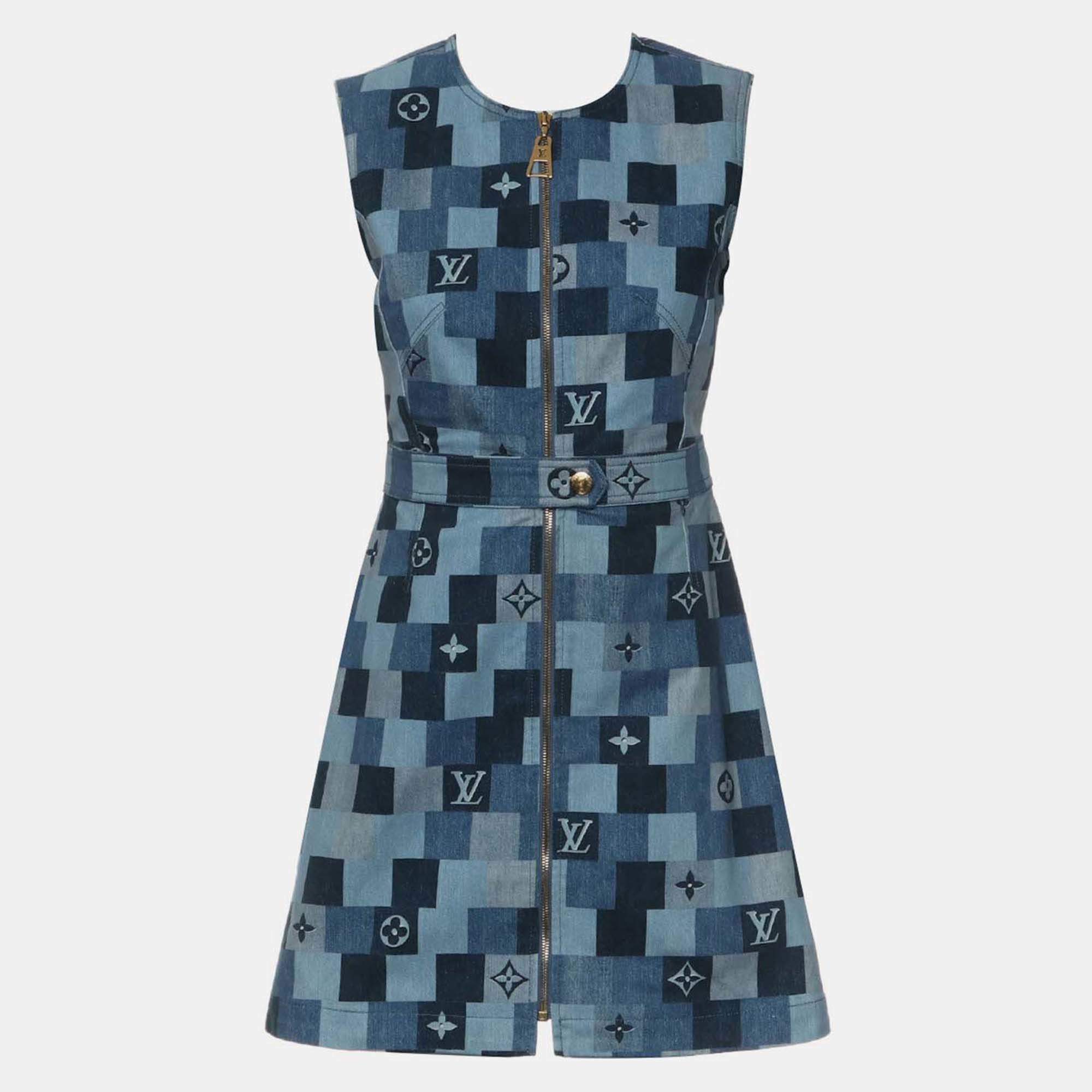 Pre Owned Louis Vuitton 2020 S/S Monogram Denim Sleeveless Dress Size M