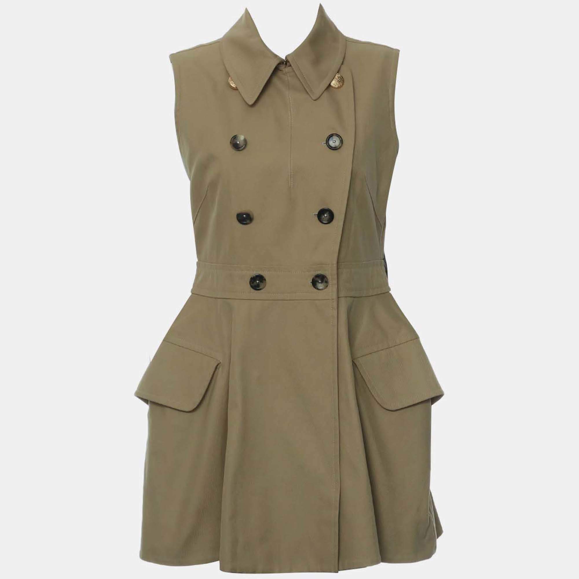 Pre Owned Louis Vuitton Double Breasted Gabardine Dress Size M