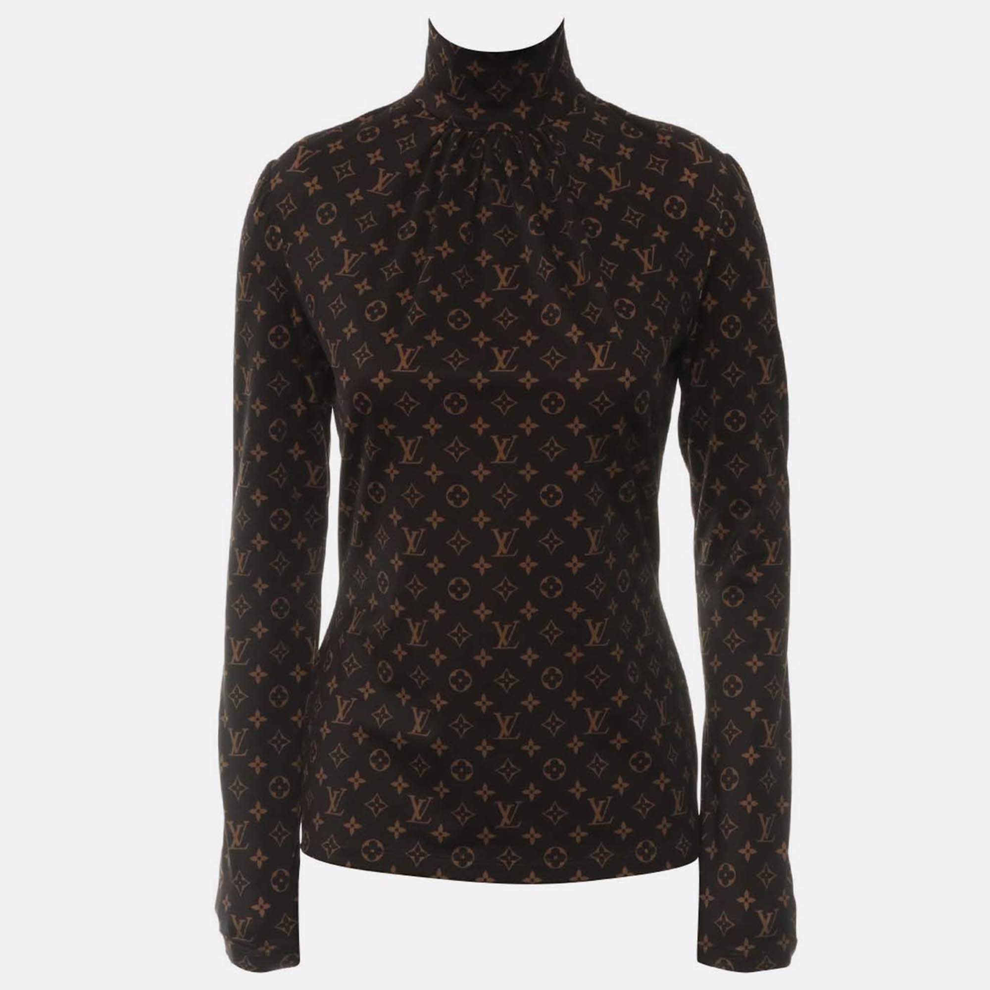 Pre Owned توب بياقة عالية بأكمام طويلة بطبعة مونوغرام من لويس فيتون مقاس صغير (سمول)