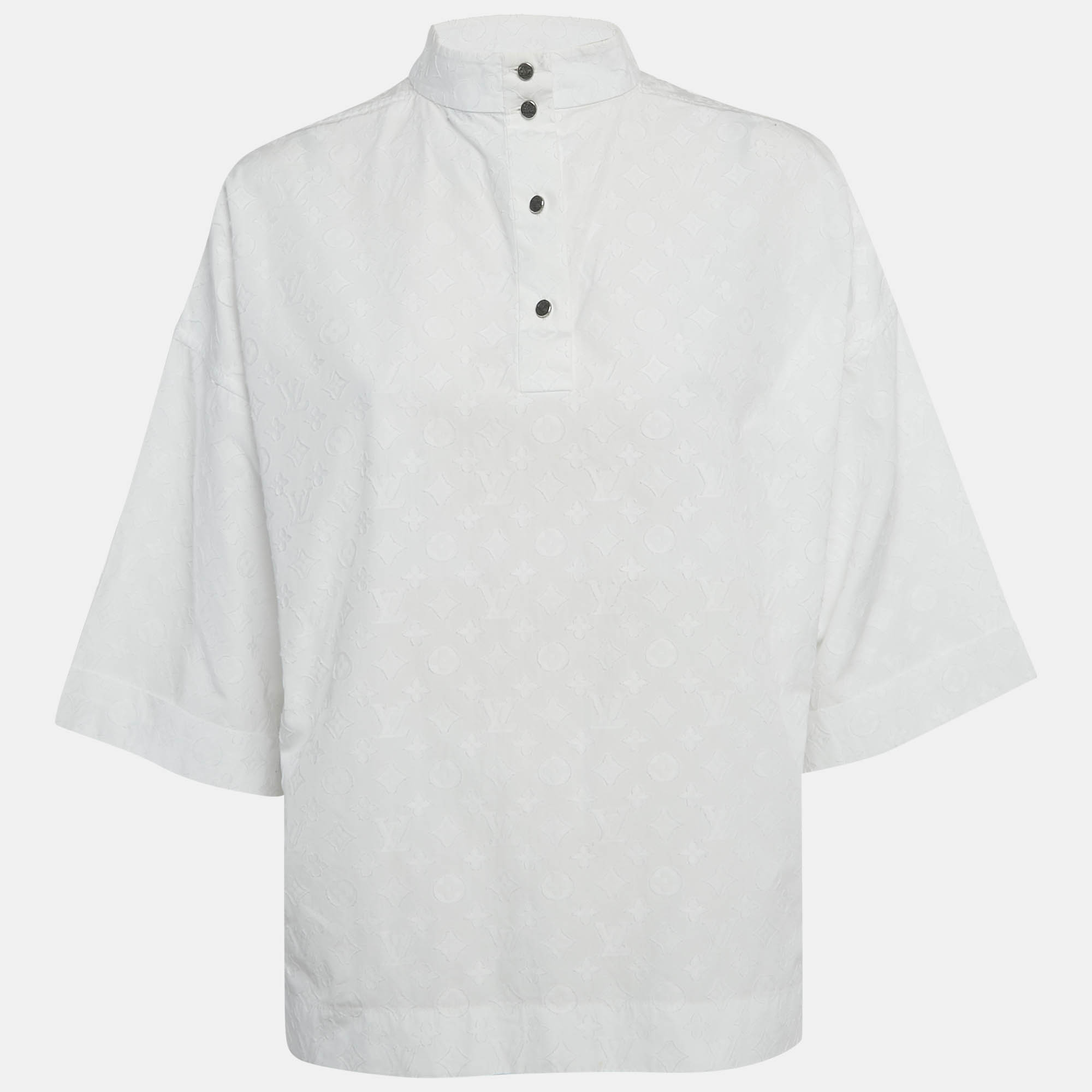 مملوكة مسبقًا Louis Vuitton White LV Monogram Fil Coupe Loose Fit Blouse M