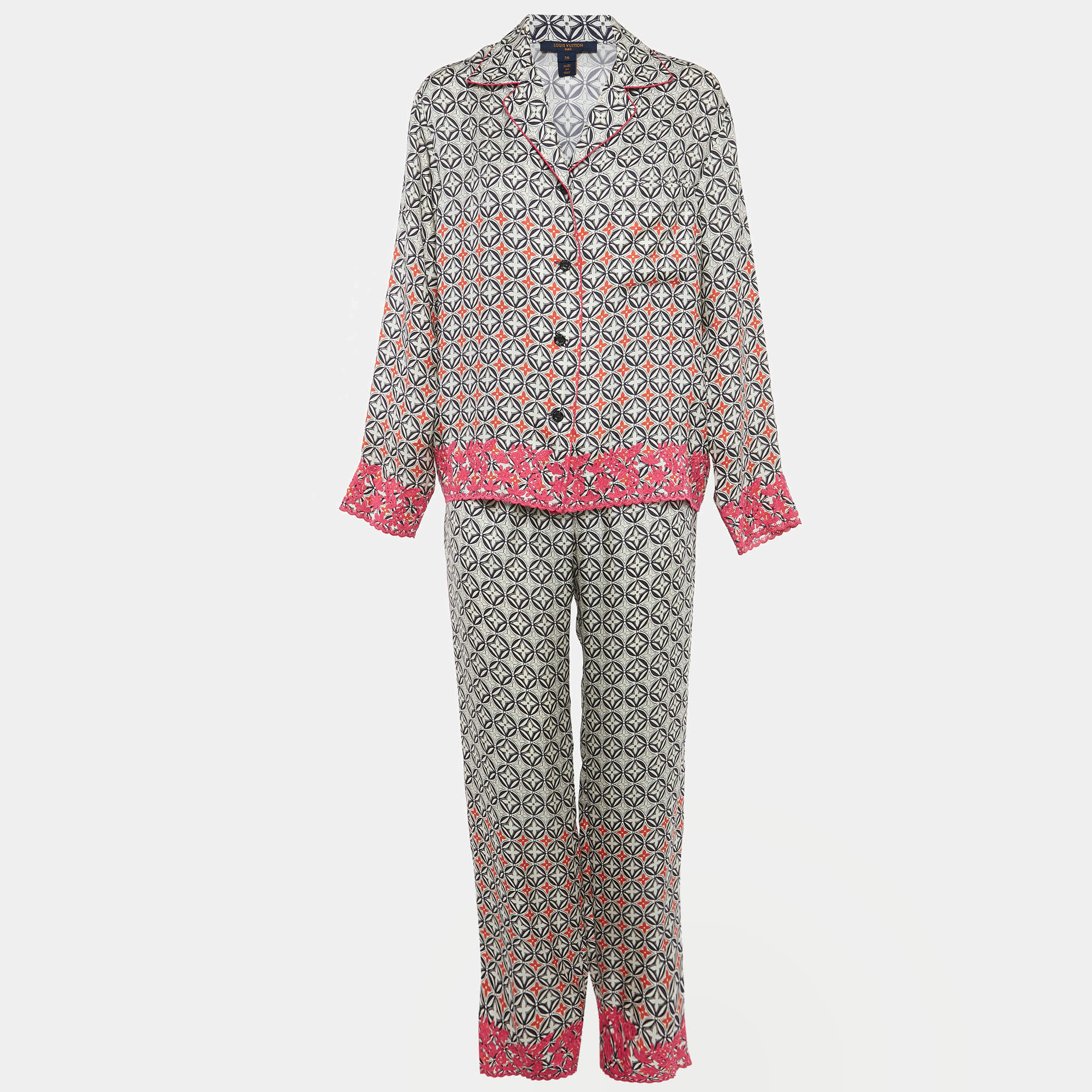 Pre Owned Louis Vuitton Multicolor Monogram Embroidered Silk Pajama Set S