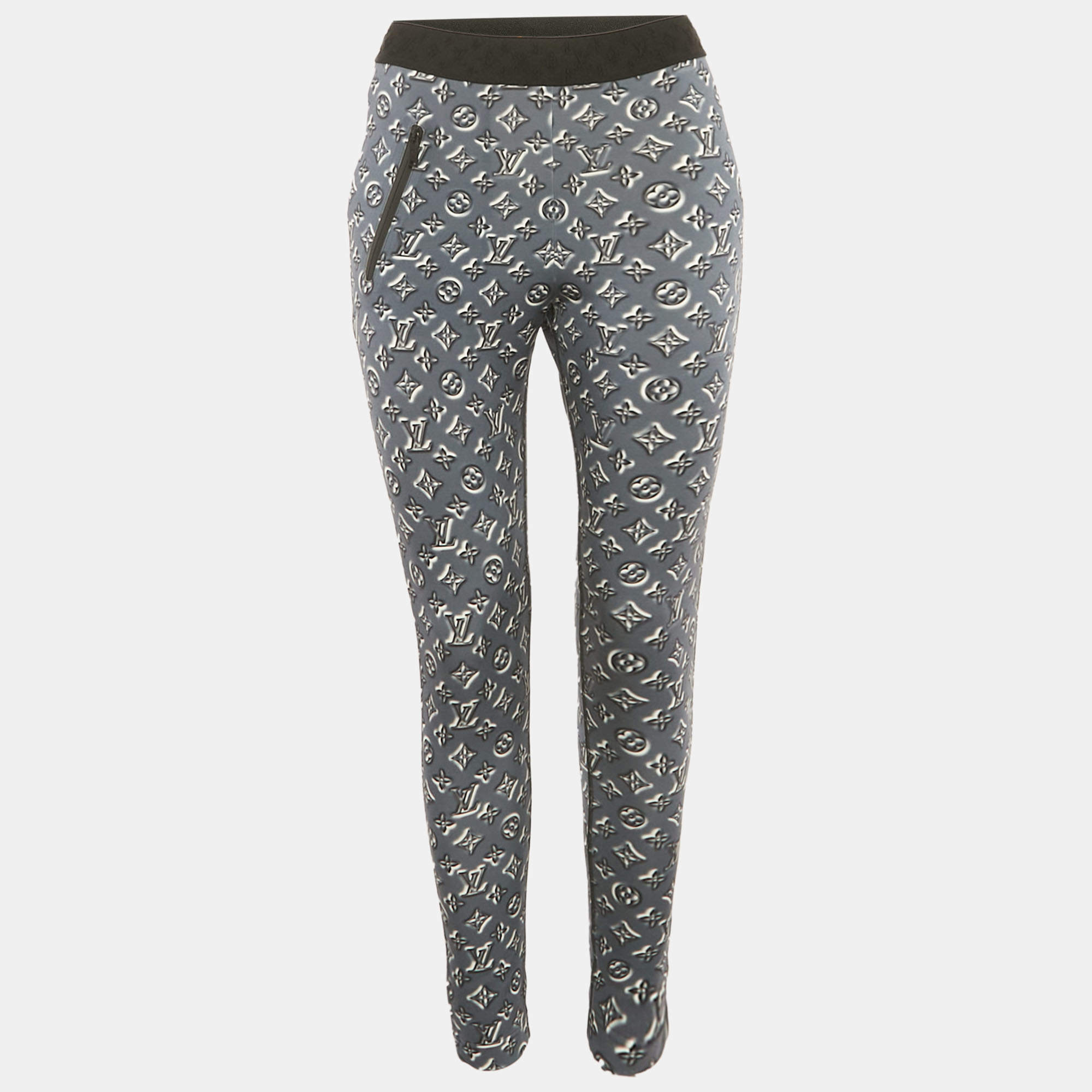 Pre Owned Louis Vuitton Dark Grey Monogram Print Leggings M