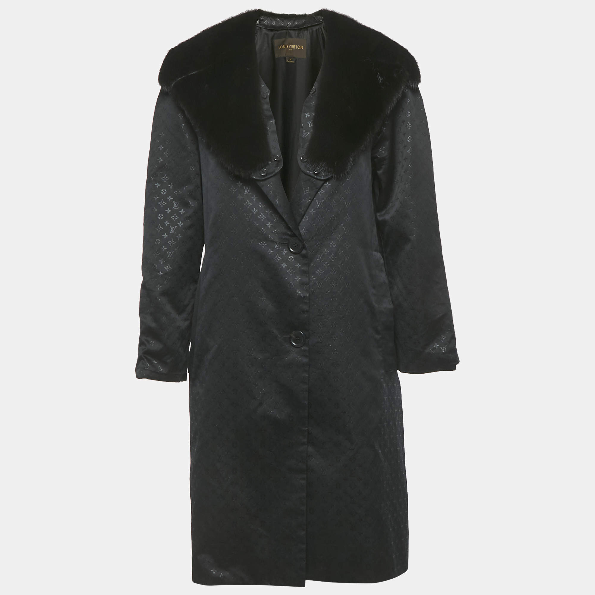 Pre Owned Louis Vuitton Black Monogram Lurex Silk Detachable Mink Fur Coat M