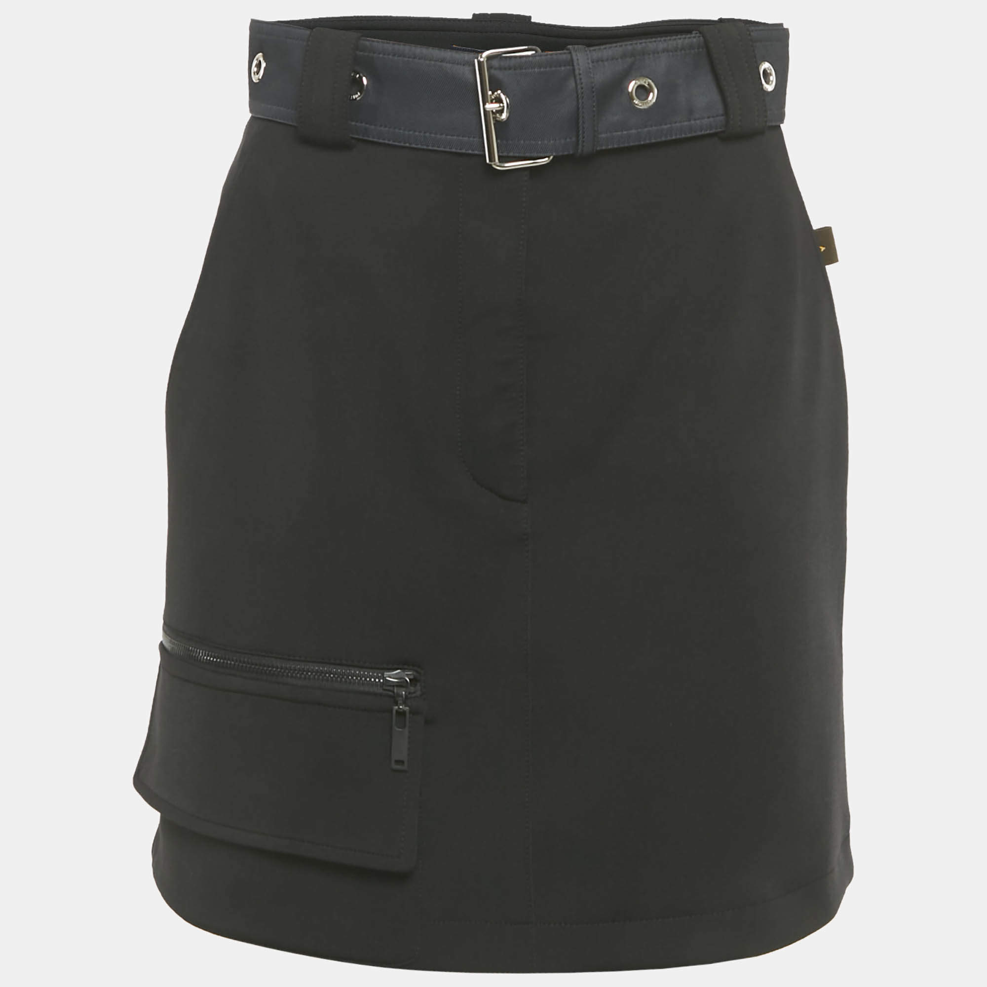 Pre Owned Louis Vuitton Black Jersey Belted Mini Skirt M