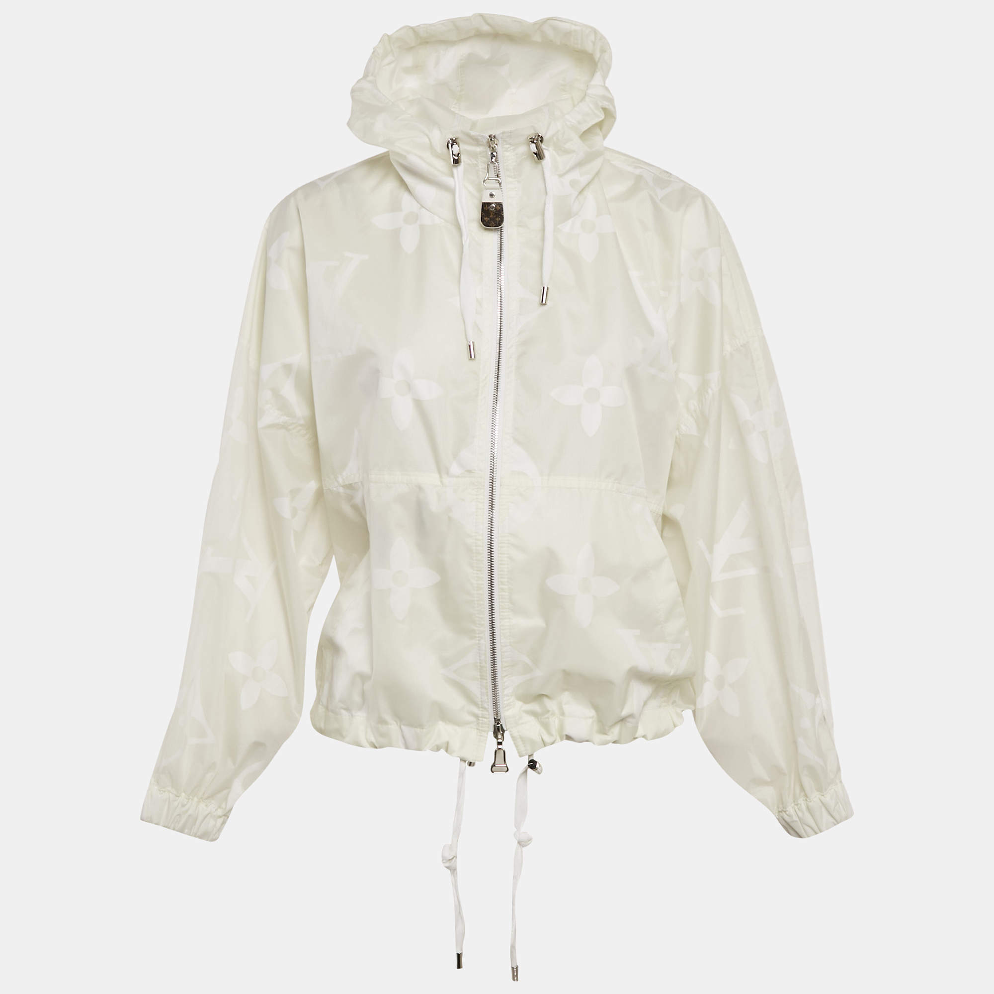 Pre Owned Louis Vuitton Off -White Monogram Synthetic Blouson Jacket S 