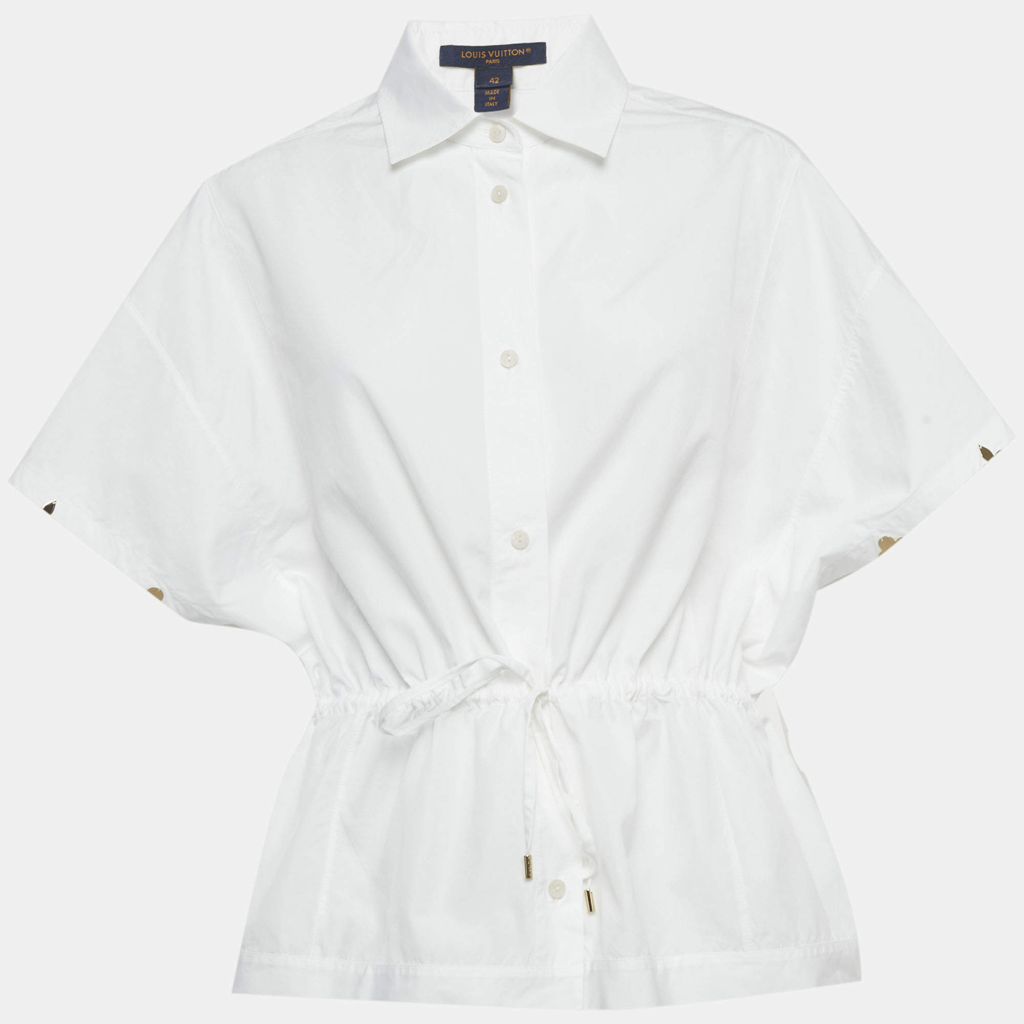 Pre Owned Louis Vuitton White Cotton Waist Tie Detail Oversized Shirt L