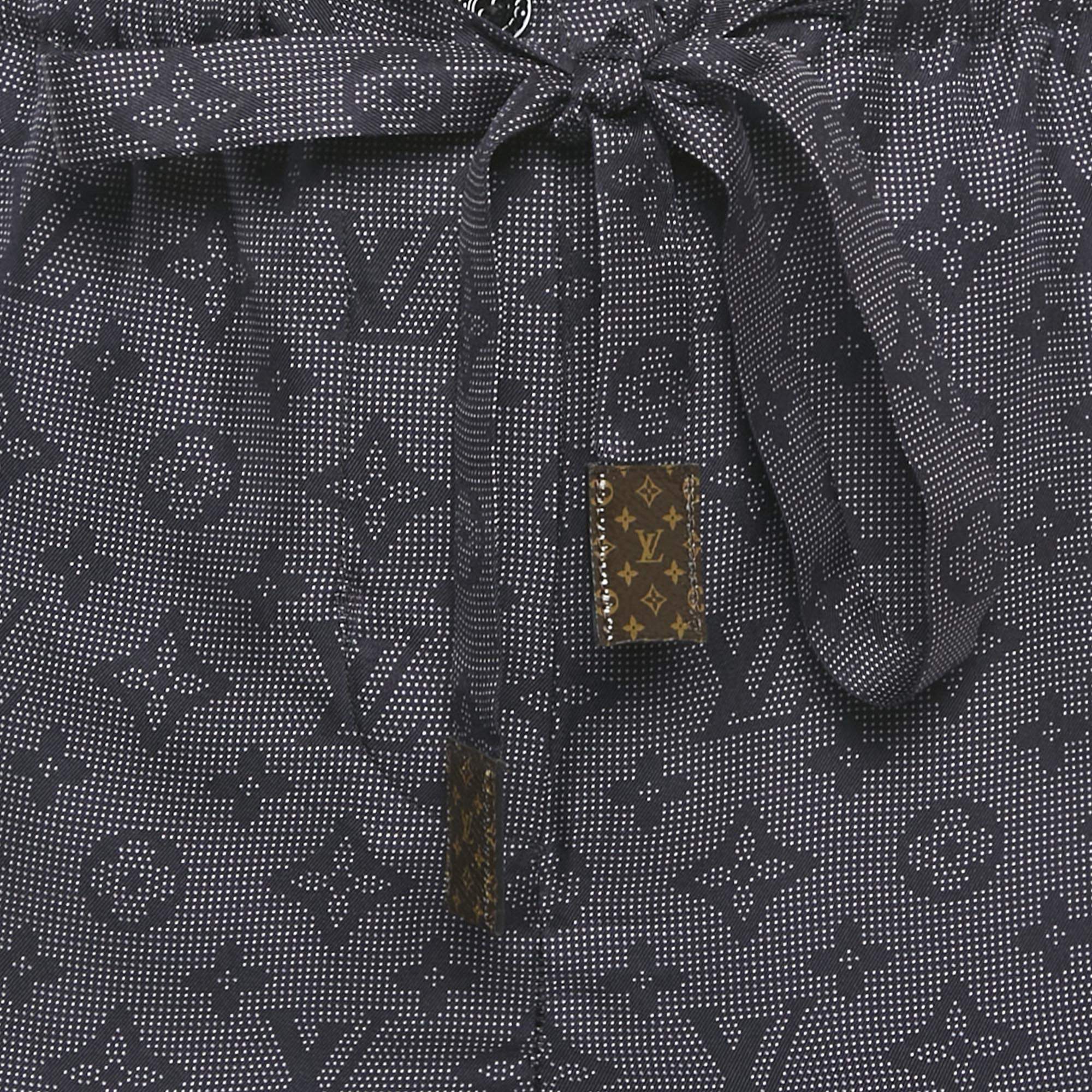 Louis Vuitton Navy Blue Logo Printed Silk Pants S Louis Vuitton