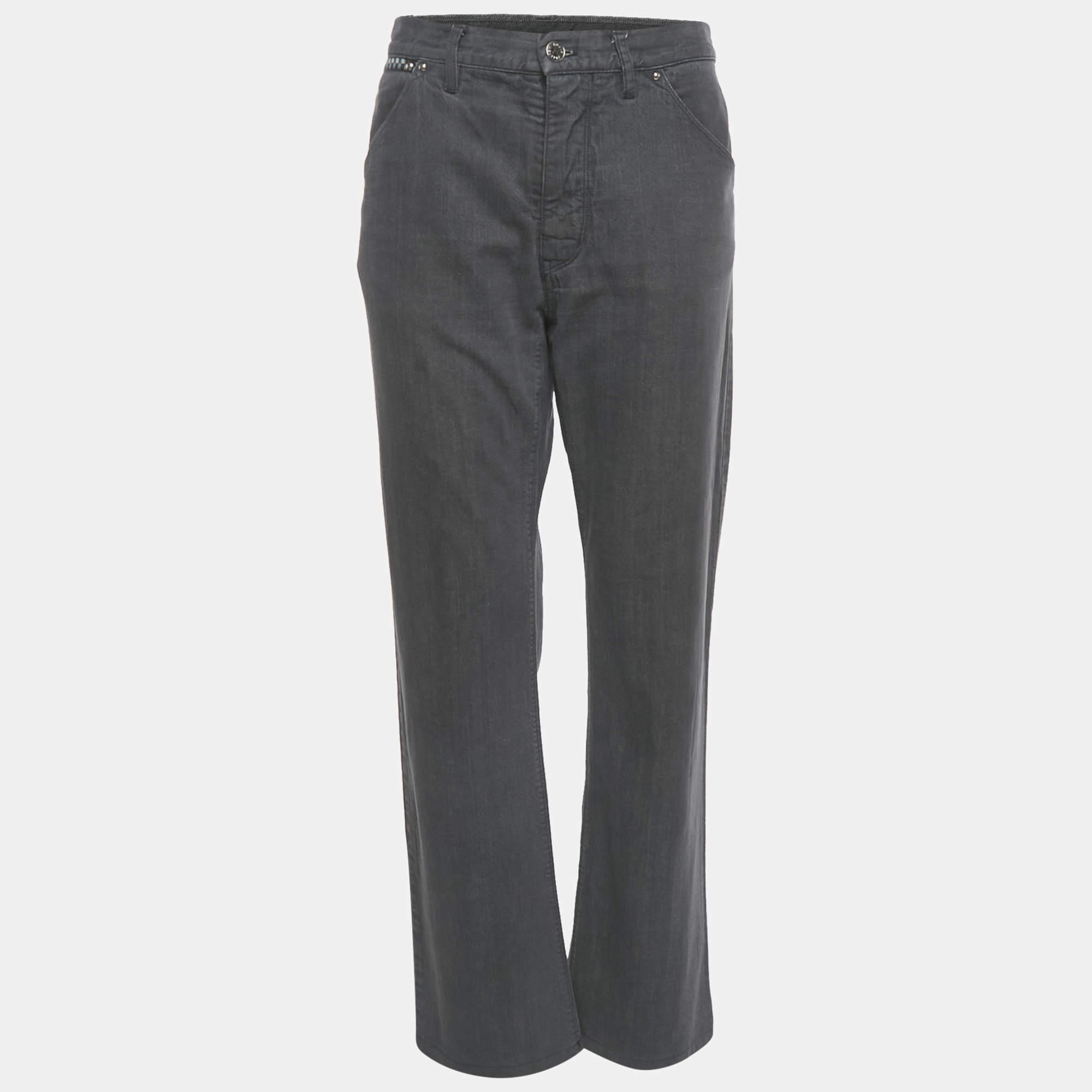 Pre Owned Louis Vuitton Grey Denim Straight Leg Jeans L/Waist 32"