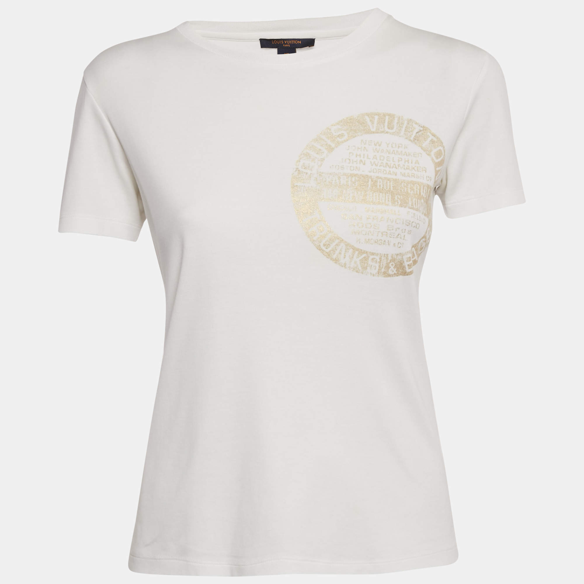 Pre Owned Louis Vuitton White LV Stamp Jersey T-Shirt XS
