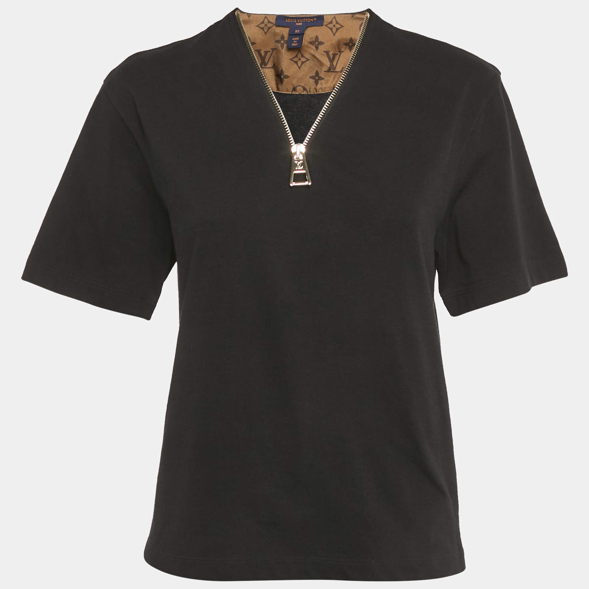 Pre Owned Louis Vuitton Black Jersey Zip-Up Top XS