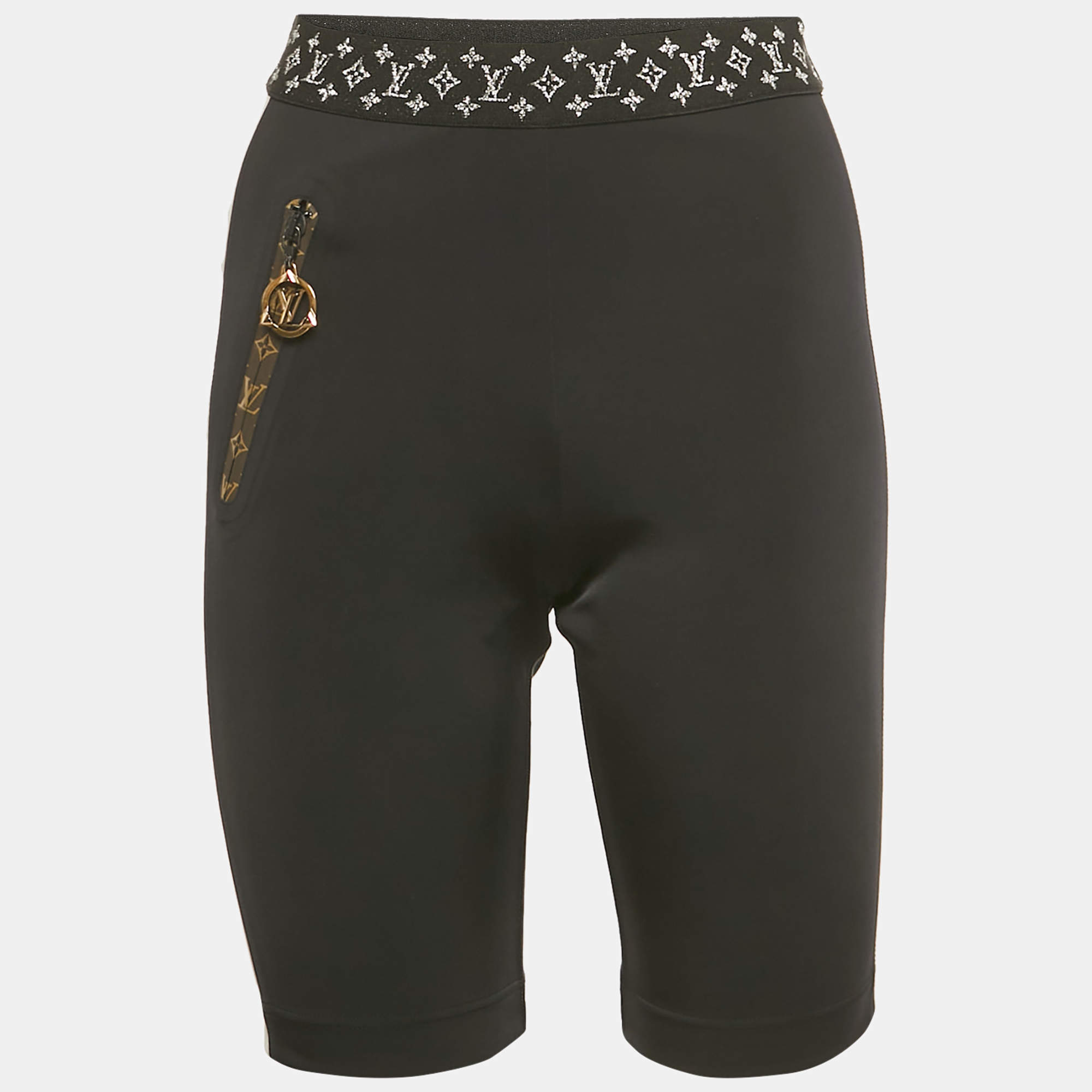 Pre Owned Louis Vuitton Black Monogram Trim Jersey Biker Shorts M