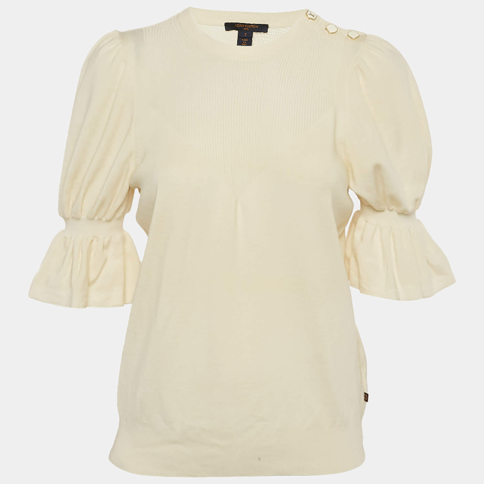 Pre Owned Louis Vuitton Cream Wool Flared Sleeve Top S