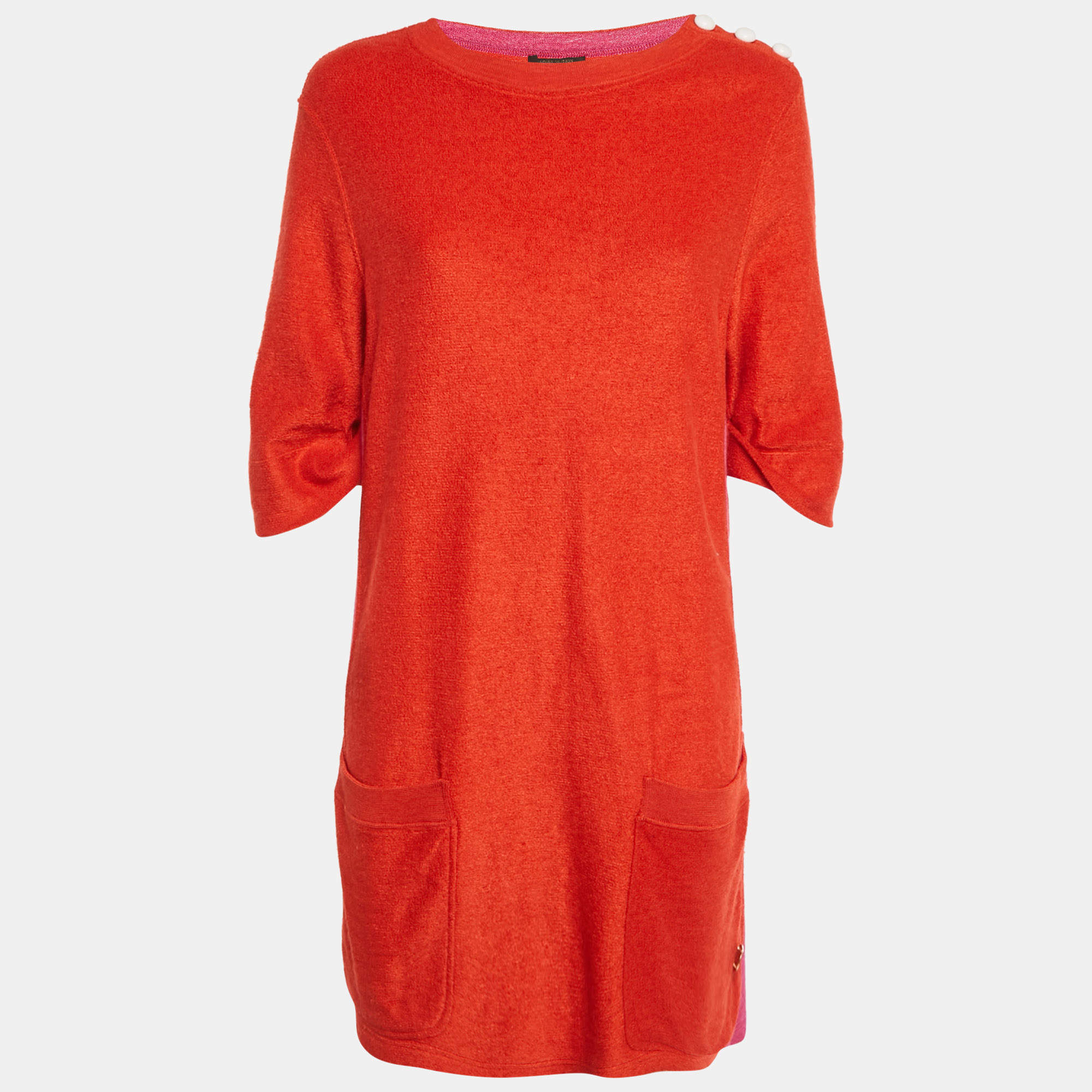 Pre Owned Louis Vuitton Red/Purple Terry & Knit Mini Dress M