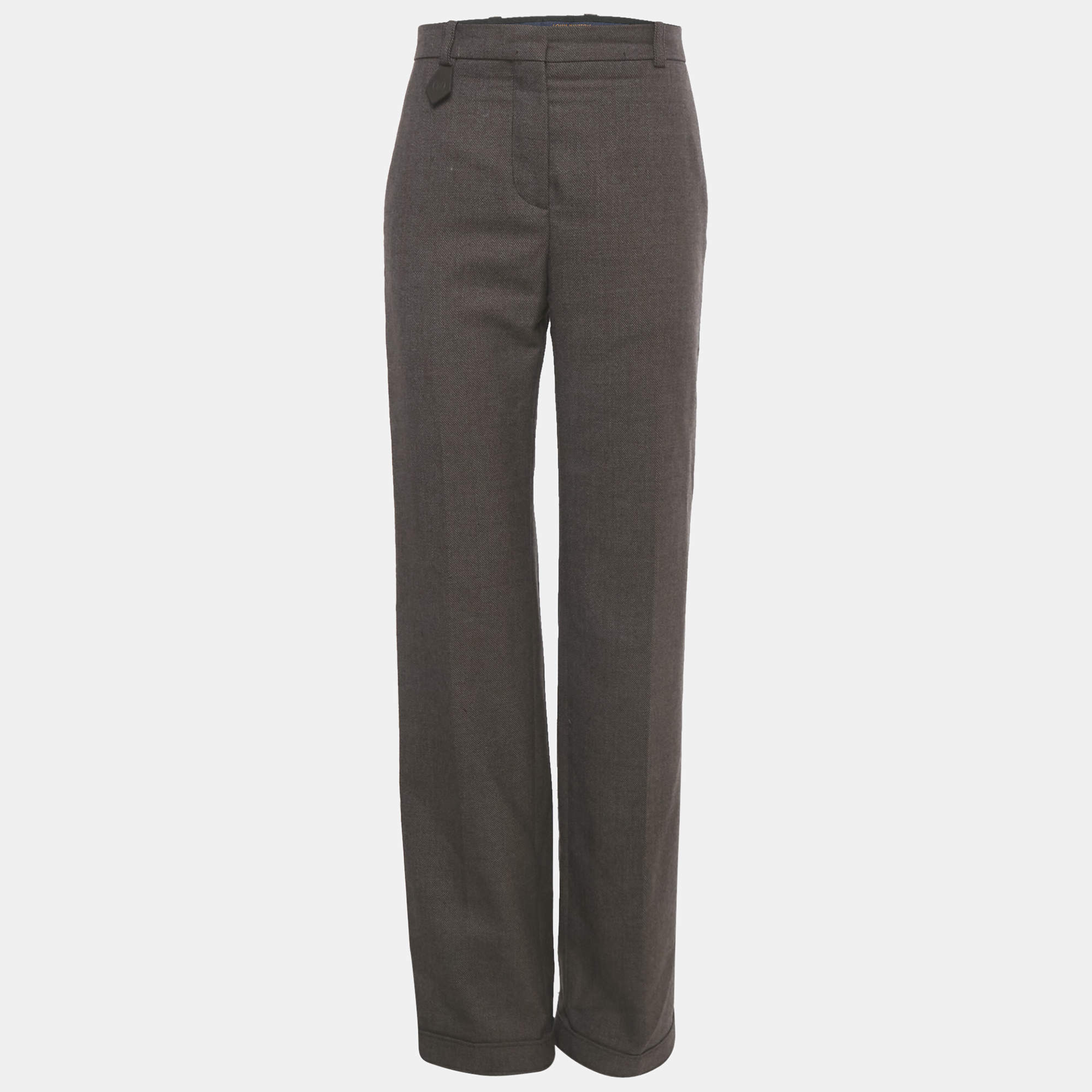 Pre Owned Louis Vuitton Brown Wool Straight Leg Trousers S