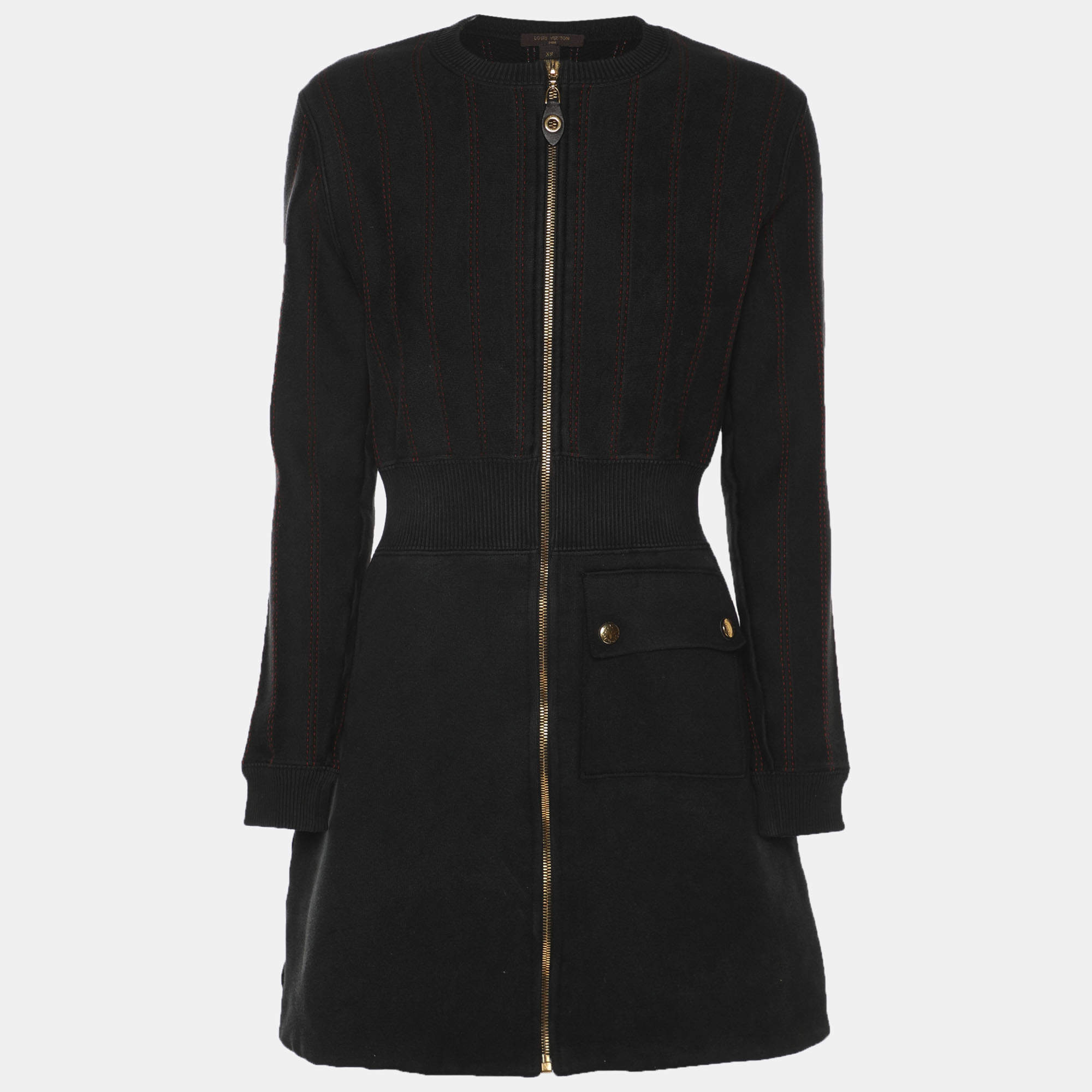 مملوكة مسبقًا Louis Vuitton Black Jersey Zip-Up Mini Dress XS