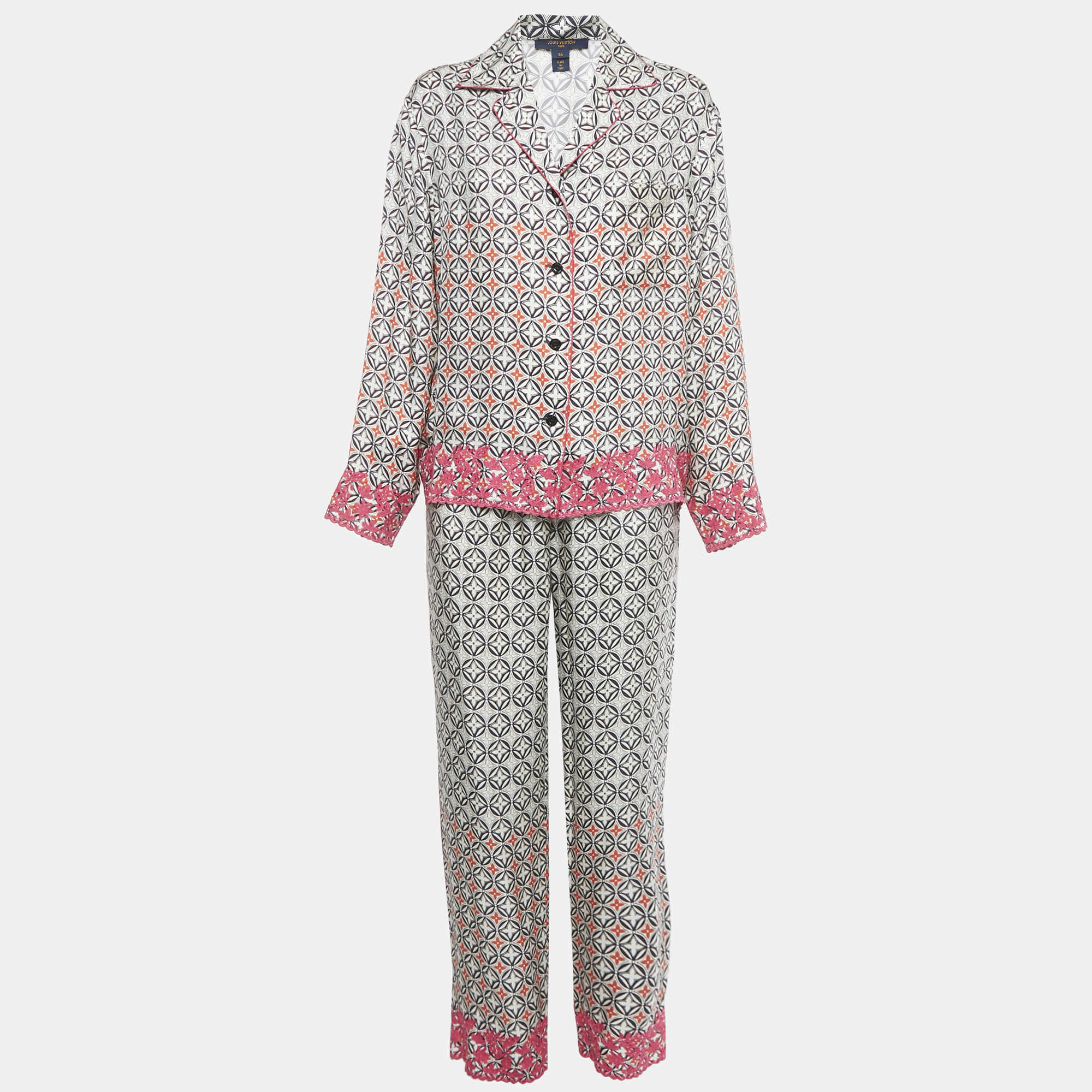 Pre Owned Louis Vuitton Black/White Monogram Print Silk Set S