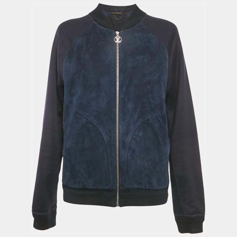 مملوكة مسبقًا Louis Vuitton Navy Blue Suede & Cotton Knit Jacket M
