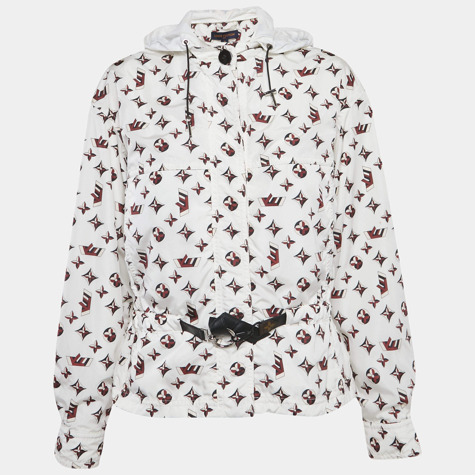 Pre Owned Louis Vuitton White Monogram Print Nylon Detachable Hood Wind Breaker M 