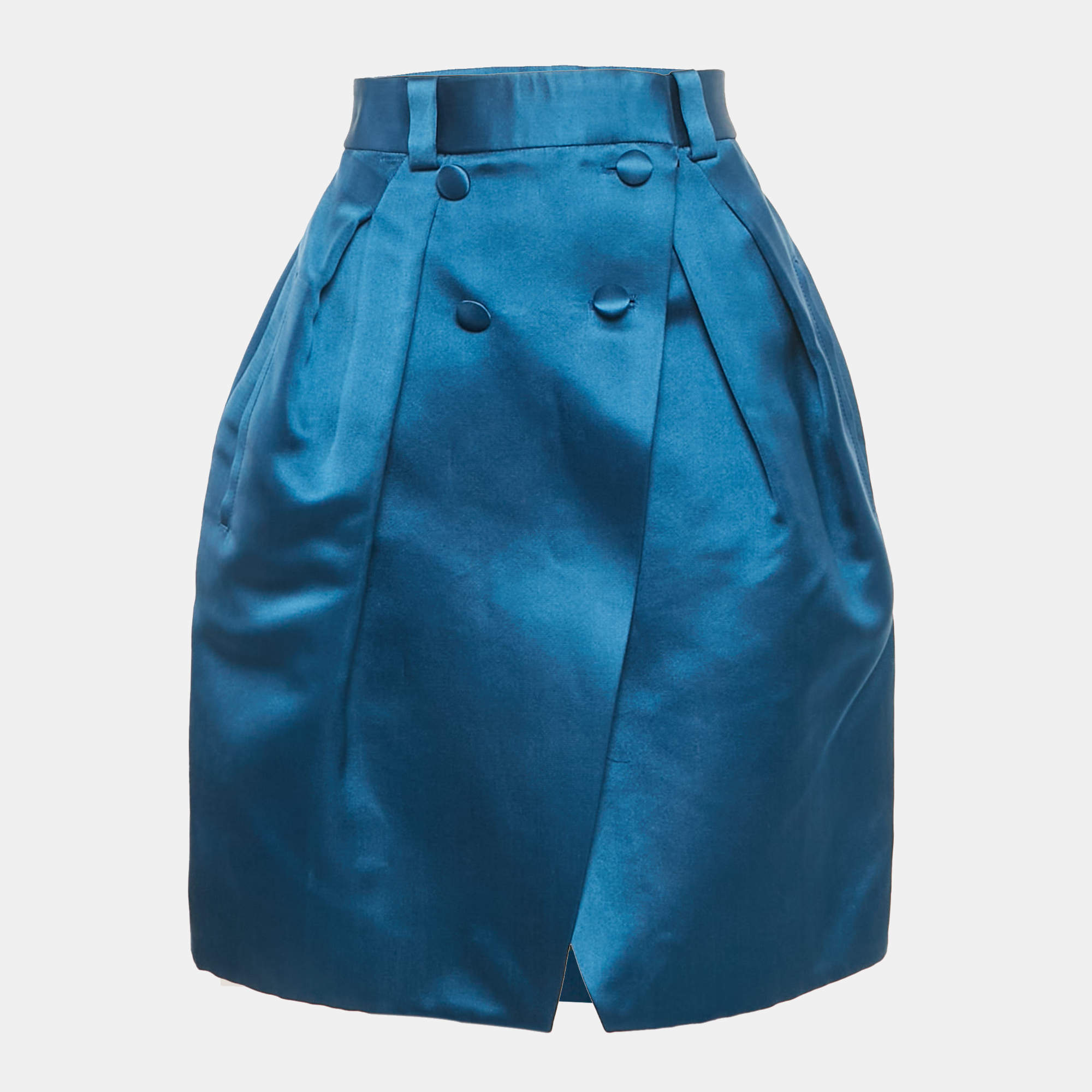 Comme des Garcons Navy Blue Wool Pleated Midi Skirt M Comme des