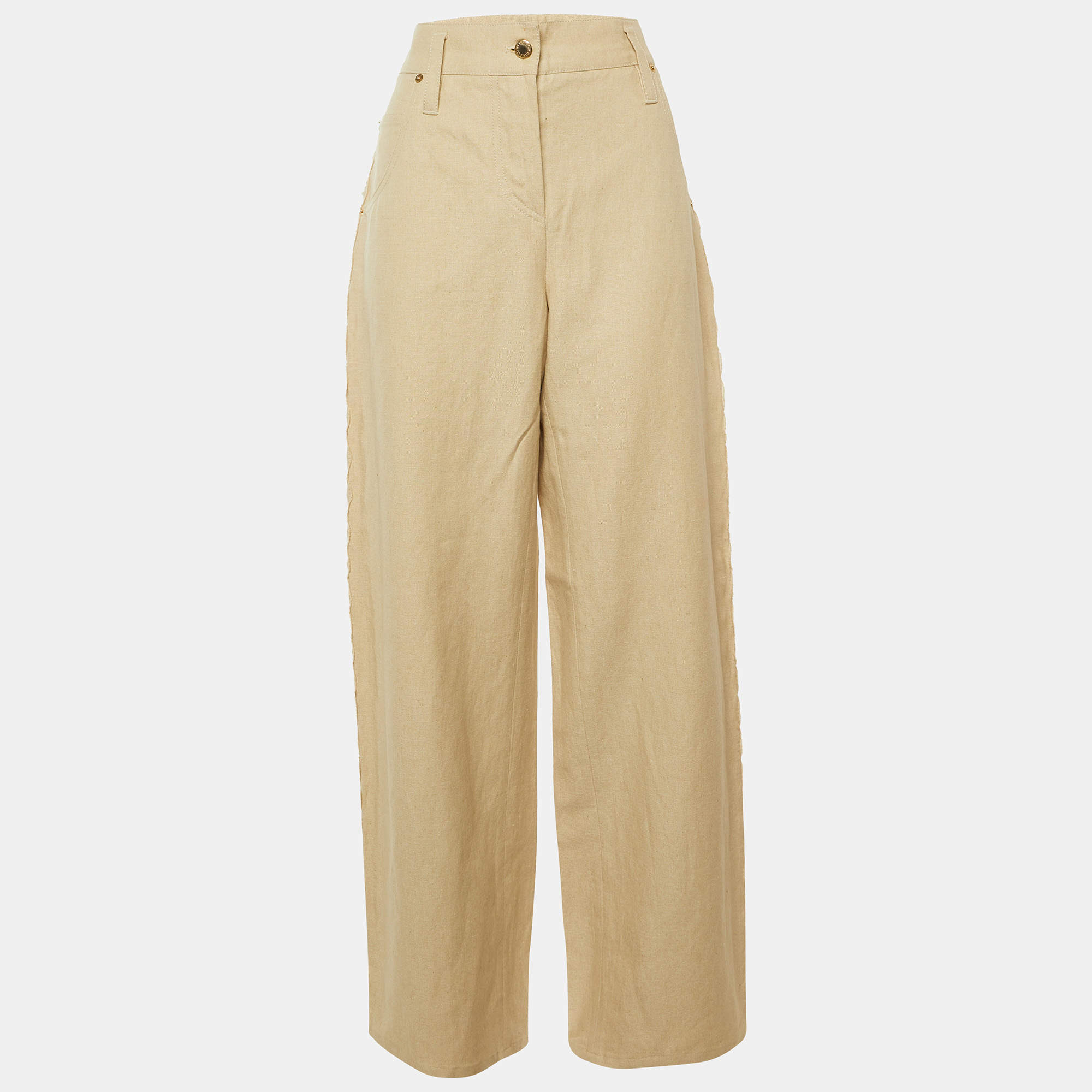مملوكة مسبقًا Louis Vuitton Beige Cotton & Linen Blend Braided Detail Trousers L