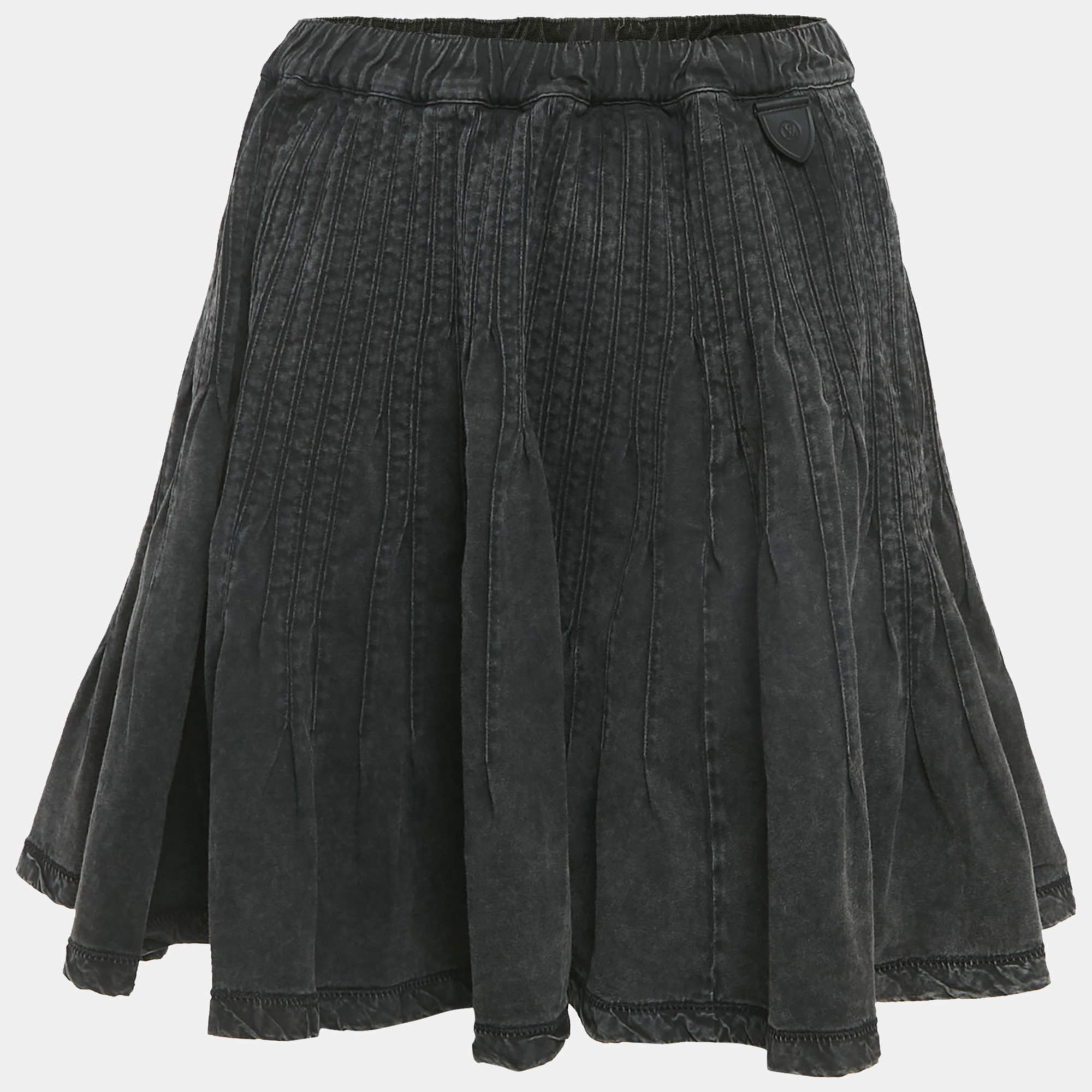 Pre Owned تنورة لوي فيتون جينز رمادي متسعة قصيرة بحجم متوسط