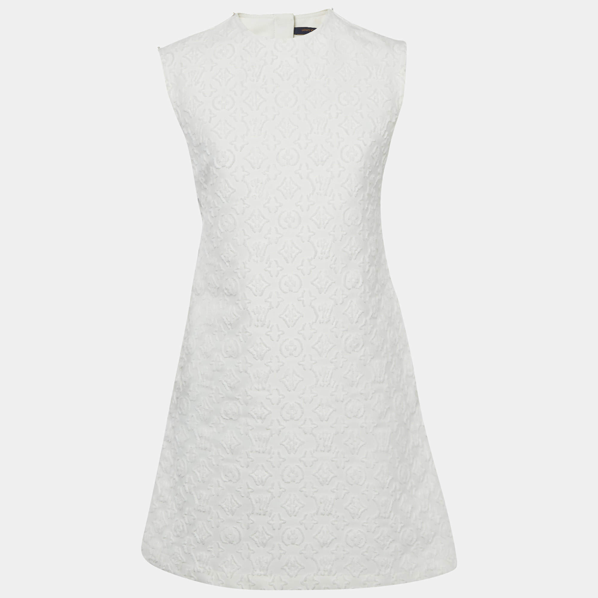 مملوكة مسبقًا فستان لوي فيتون دنيم فيل كوبية بالمونوغرام أبيض مقاس صغير - سمول