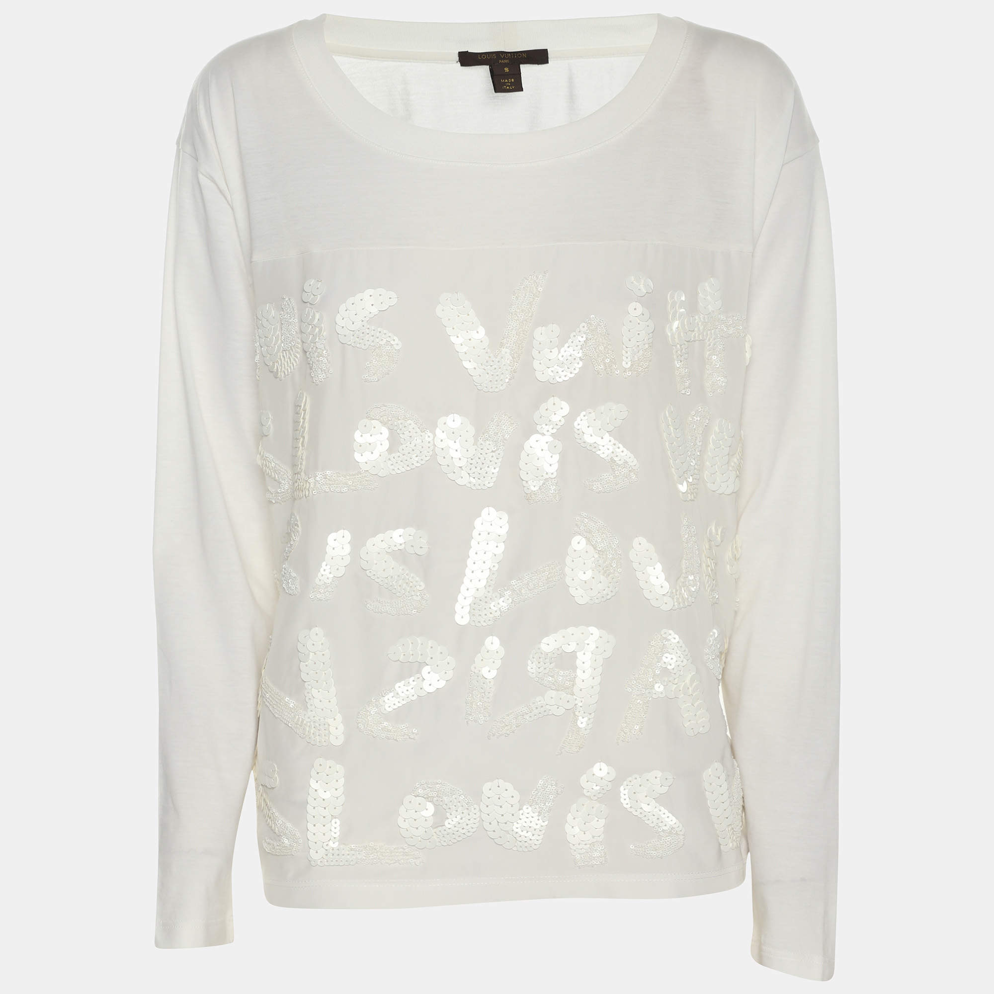 Pre Owned قميص لويس فيتون كريمي جيرسي ترتر شعار مقاس صغير