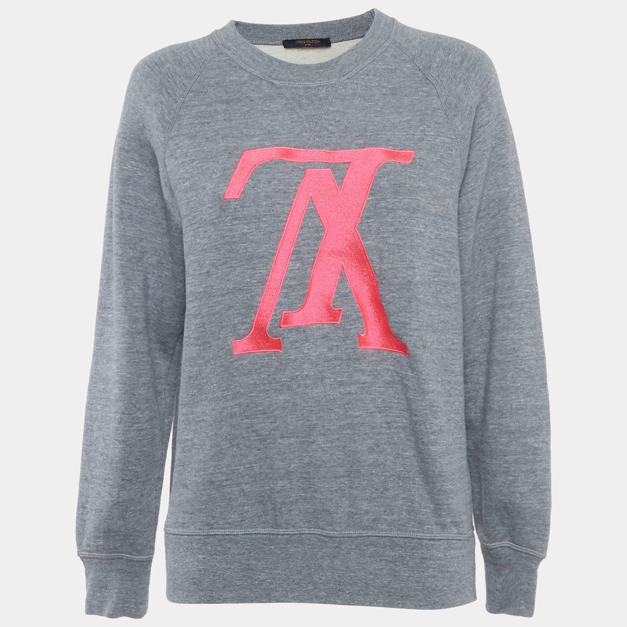مملوكة مسبقًا Louis Vuitton Grey Knit LV Embroidered Crew Neck Sweatshirt S