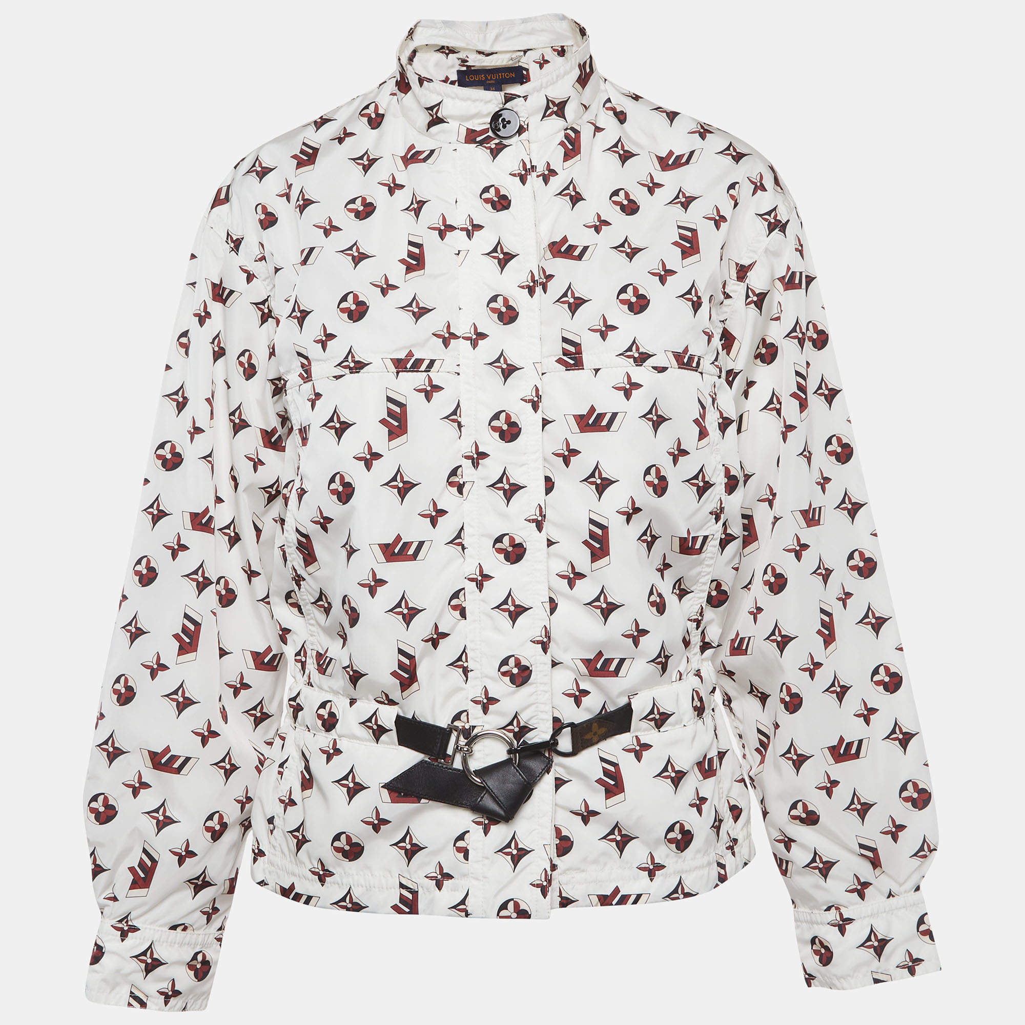 Pre Owned Louis Vuitton White Monogram Print Nylon Wind Breaker S