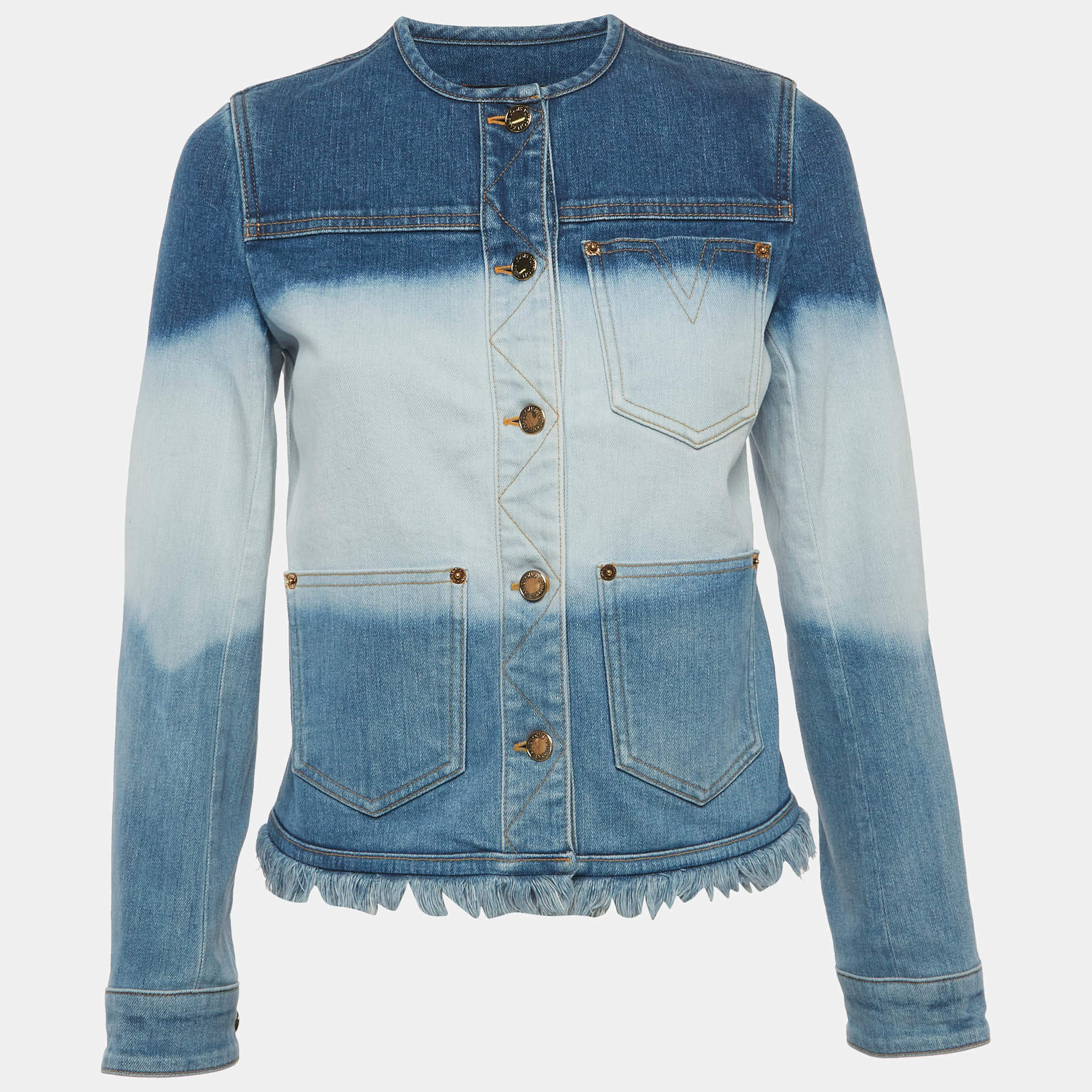 Pre Owned Louis Vuitton Blue Tie Dye Denim Raw-Edge Jacket S