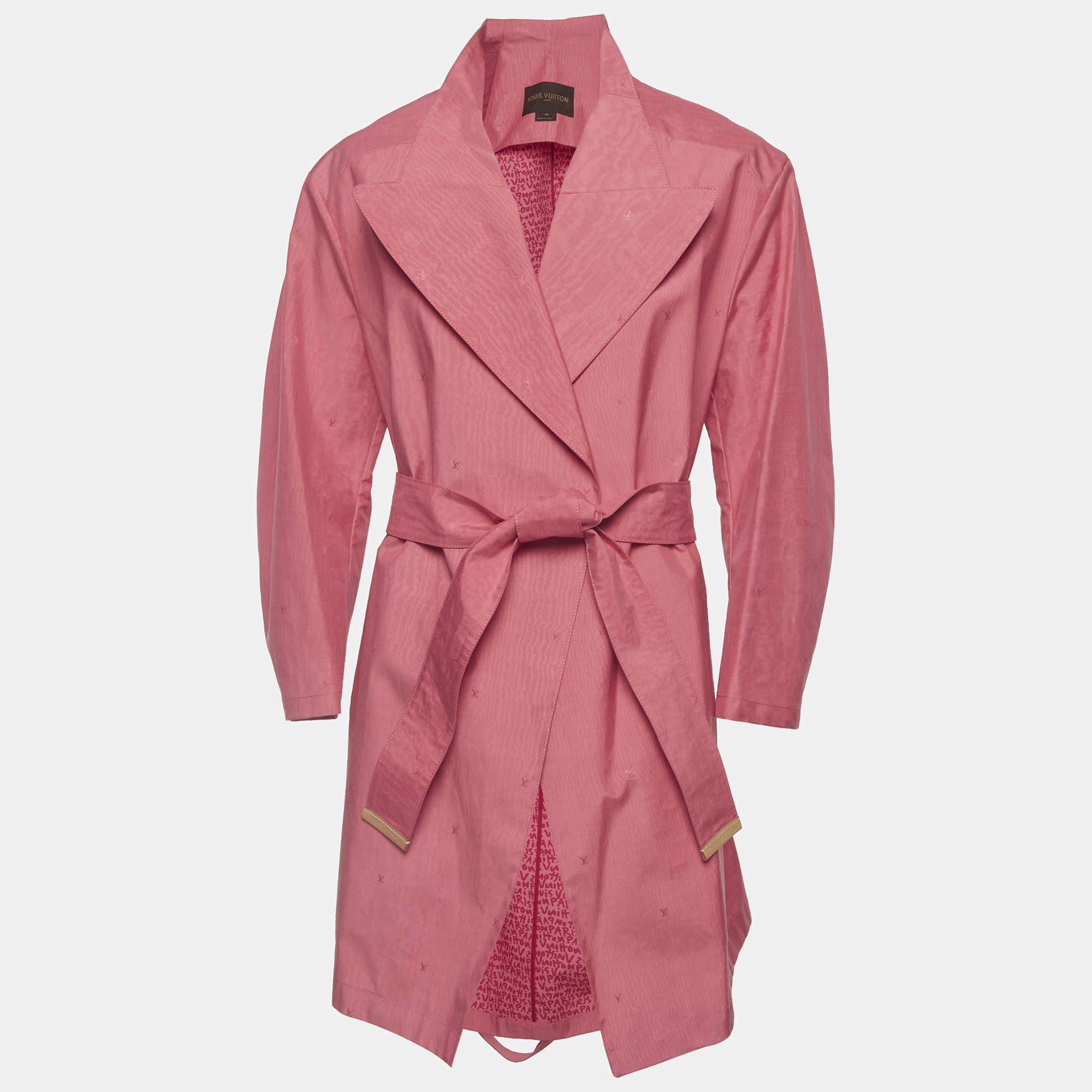 Pre Owned Louis Vuitton Pink Silk Blend Wide Lapel Collar Long Coat L