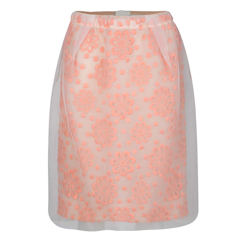 Louis Vuitton Floral Embroidered Detail Textured Skirt M