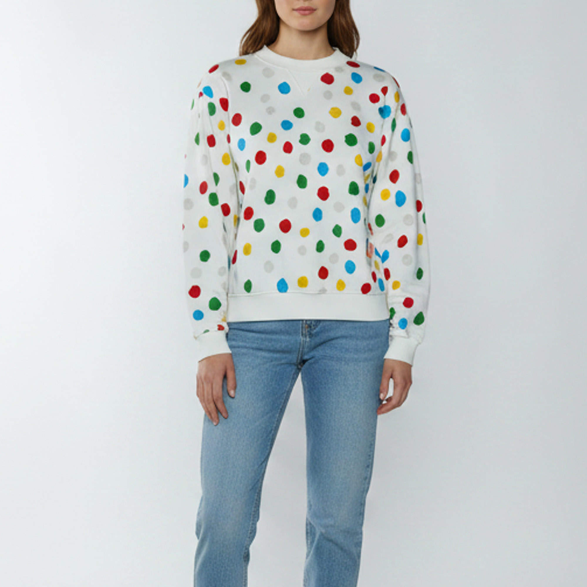 مملوكة مسبقًا Louis Vuitton x Yayoi Kusama White Painted Dots Cotton Crew Neck Sweatshirt S