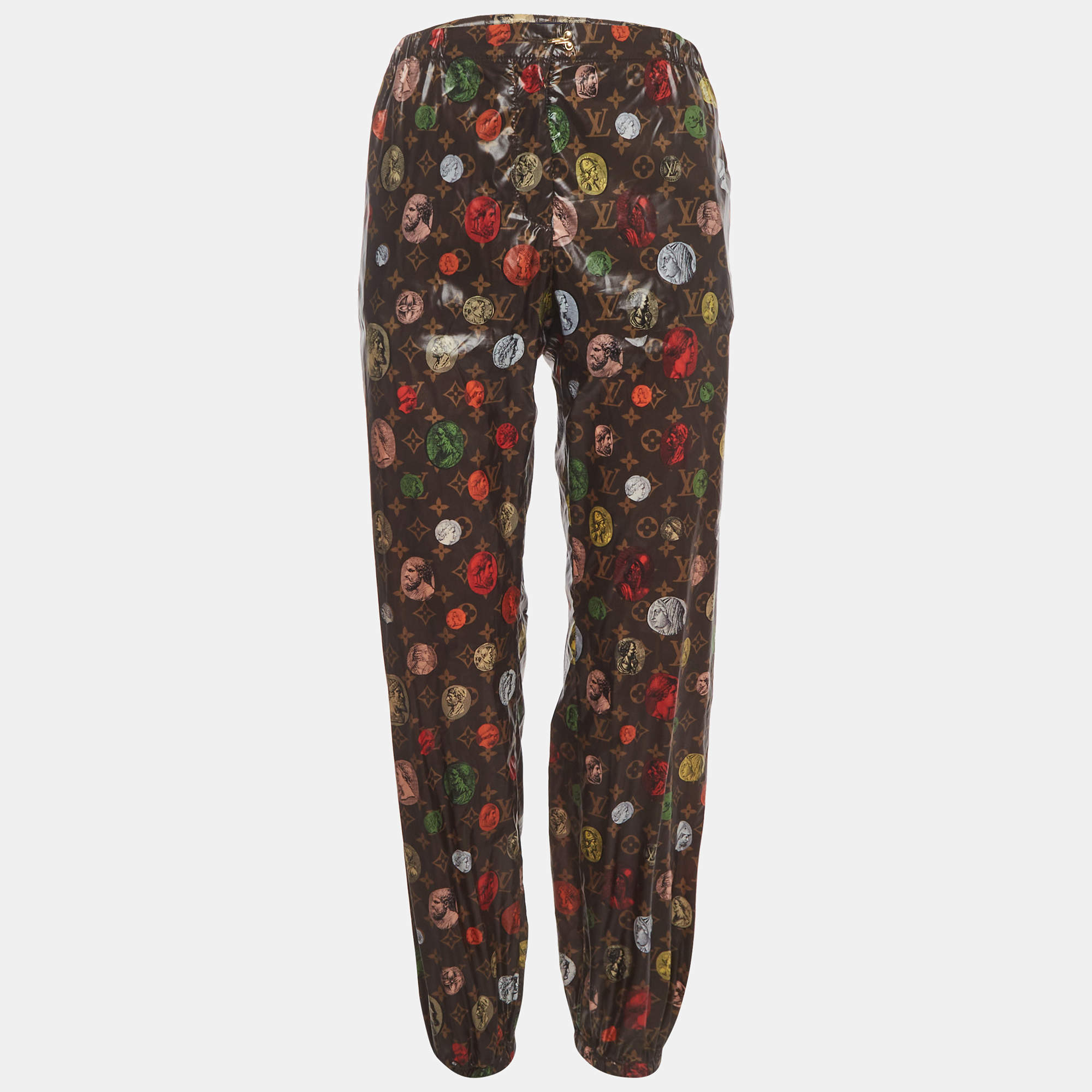 Pre Owned Louis Vuitton x Fornasetti Multicolour Cameo & Coin Print Nylon Jogging Pants S