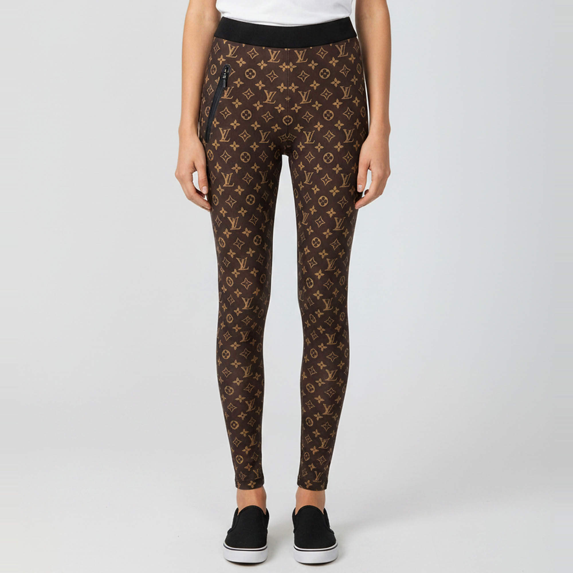 Pre Owned Louis Vuitton Brown Monogram Print Jersey Leggings M