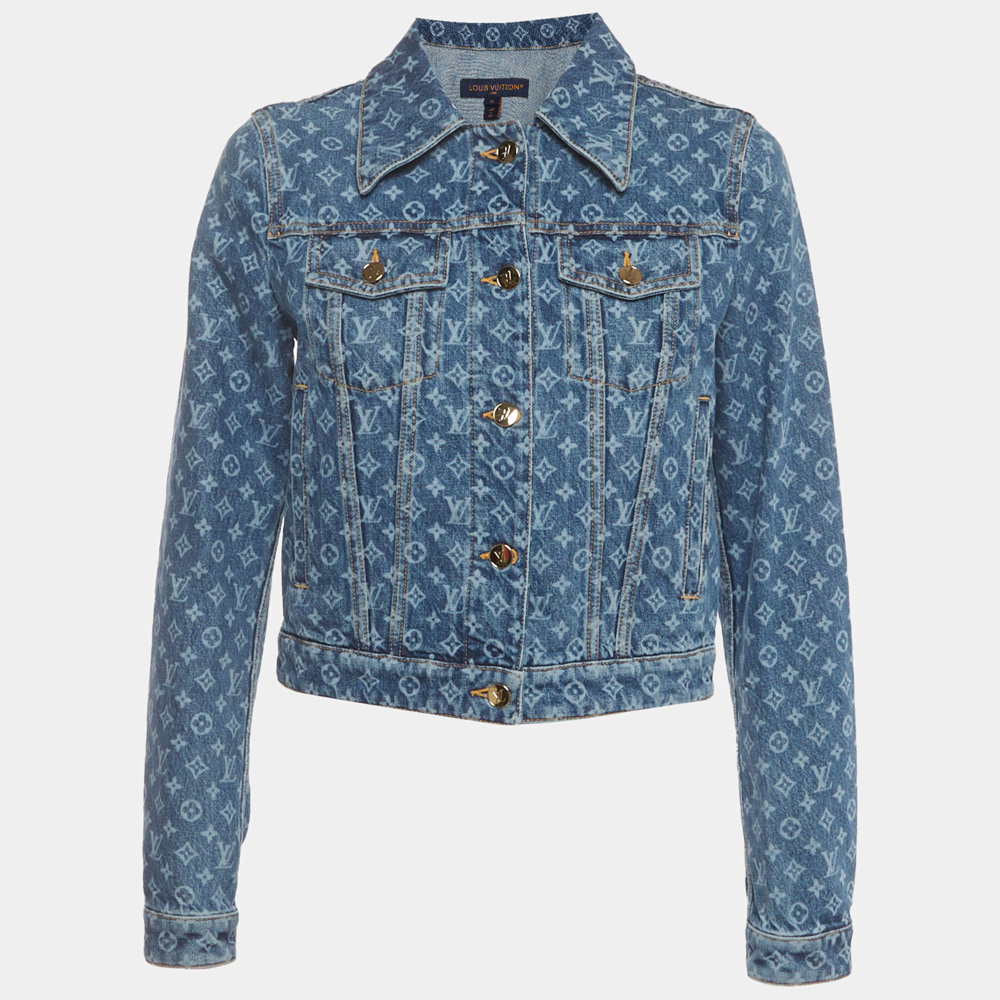 Pre Owned Louis Vuitton Blue Monogram Print Denim Jacket S