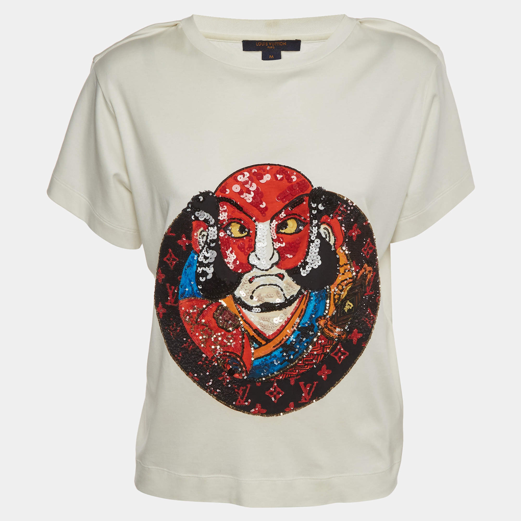 Pre Owned Louis Vuitton X Kansai Yamamoto White Kabuki Jersey T-Shirt M