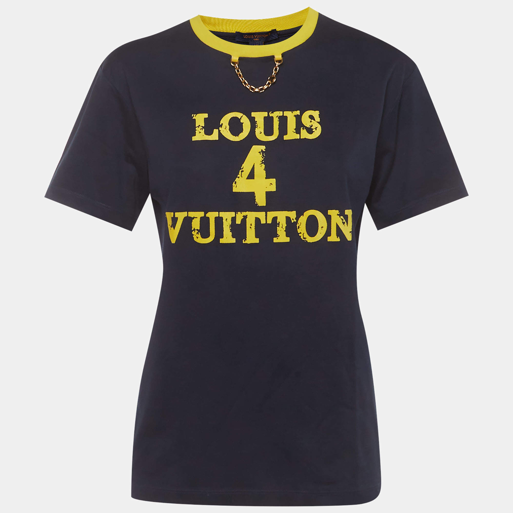 Pre Owned Louis Vuitton Navy Blue Logo Graphic Jersey T-Shirt XS