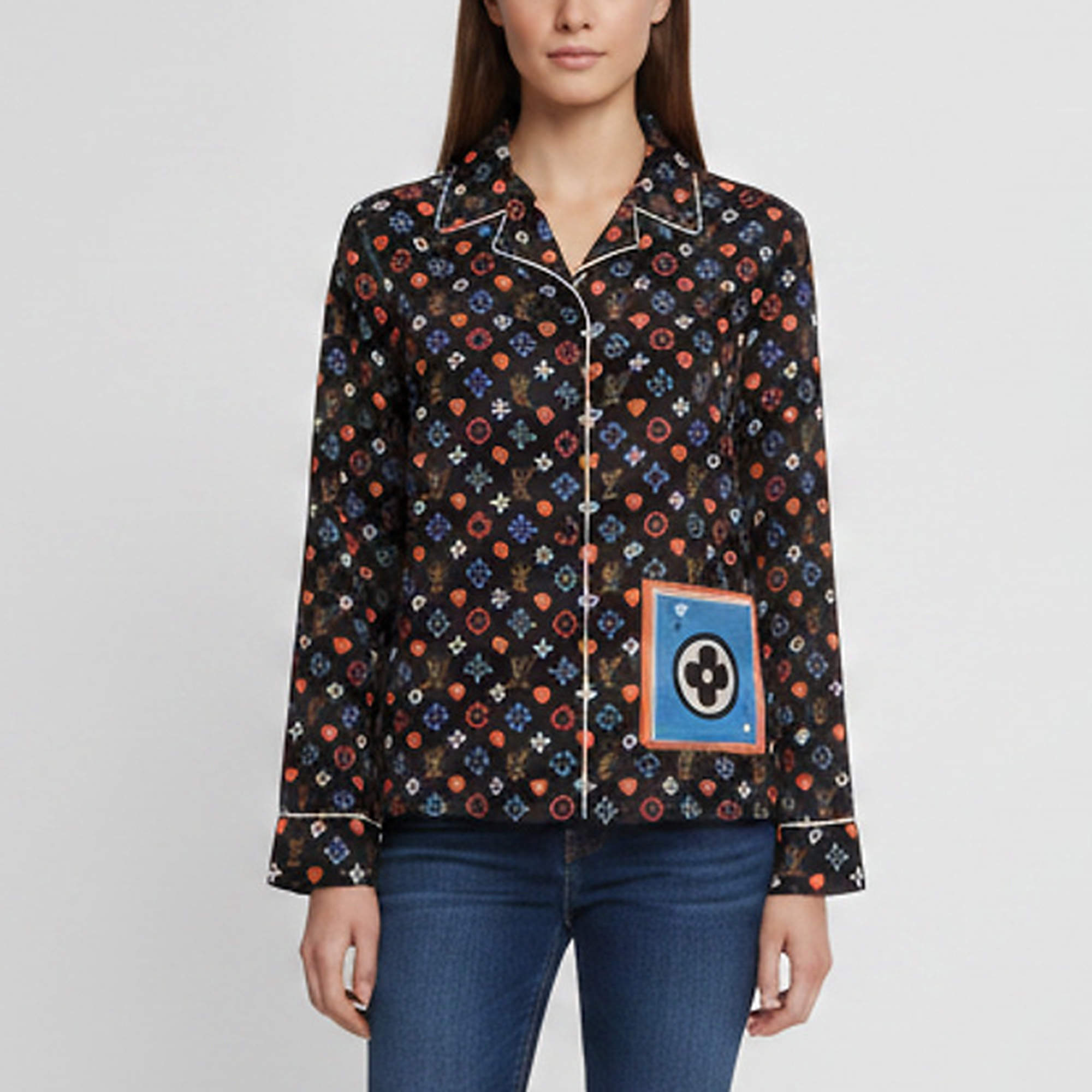 Pre Owned Louis Vuitton Black Monogram Satin Button Front Shirt M 