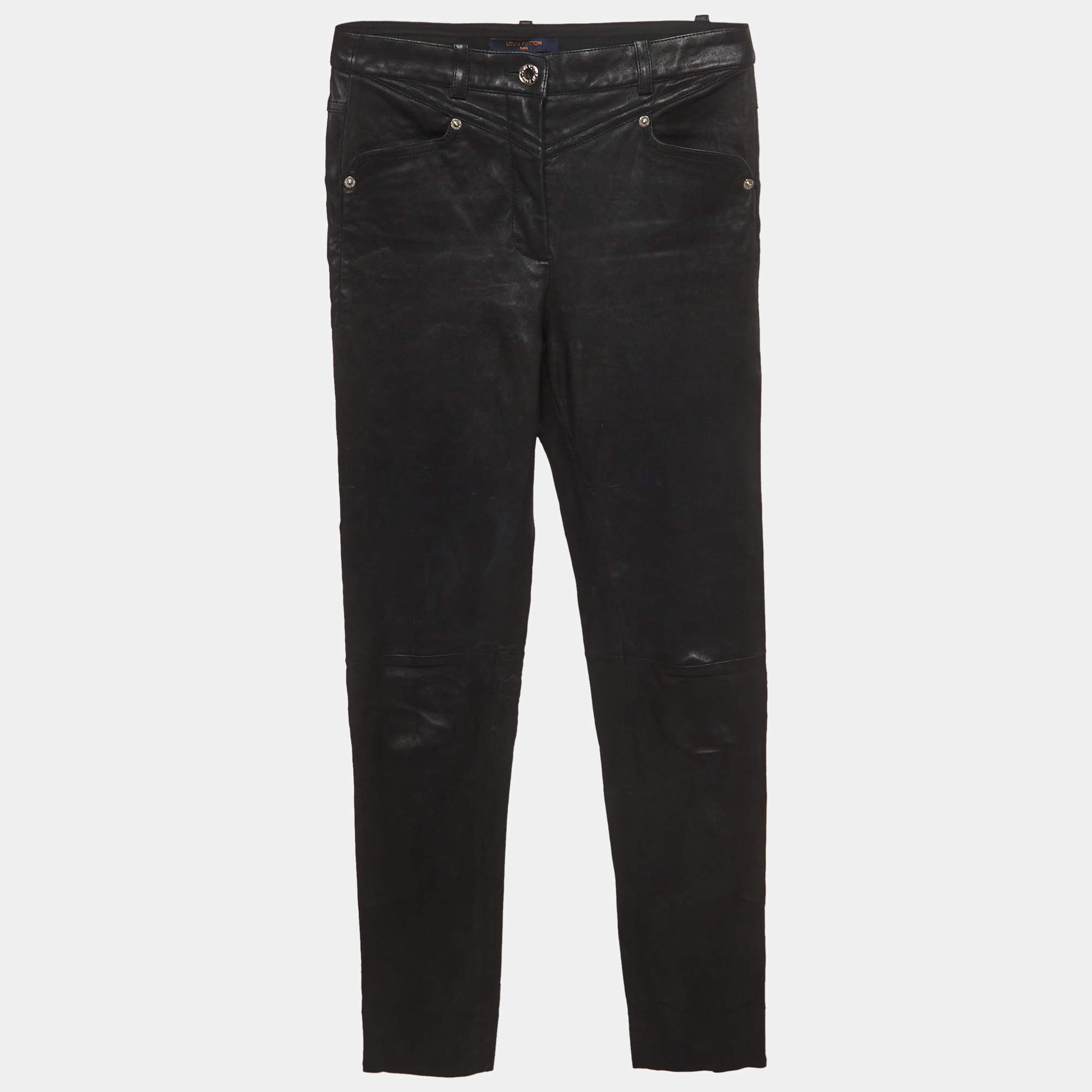 مملوكة مسبقًا Louis Vuitton Black Leather Skin Fit Trousers S