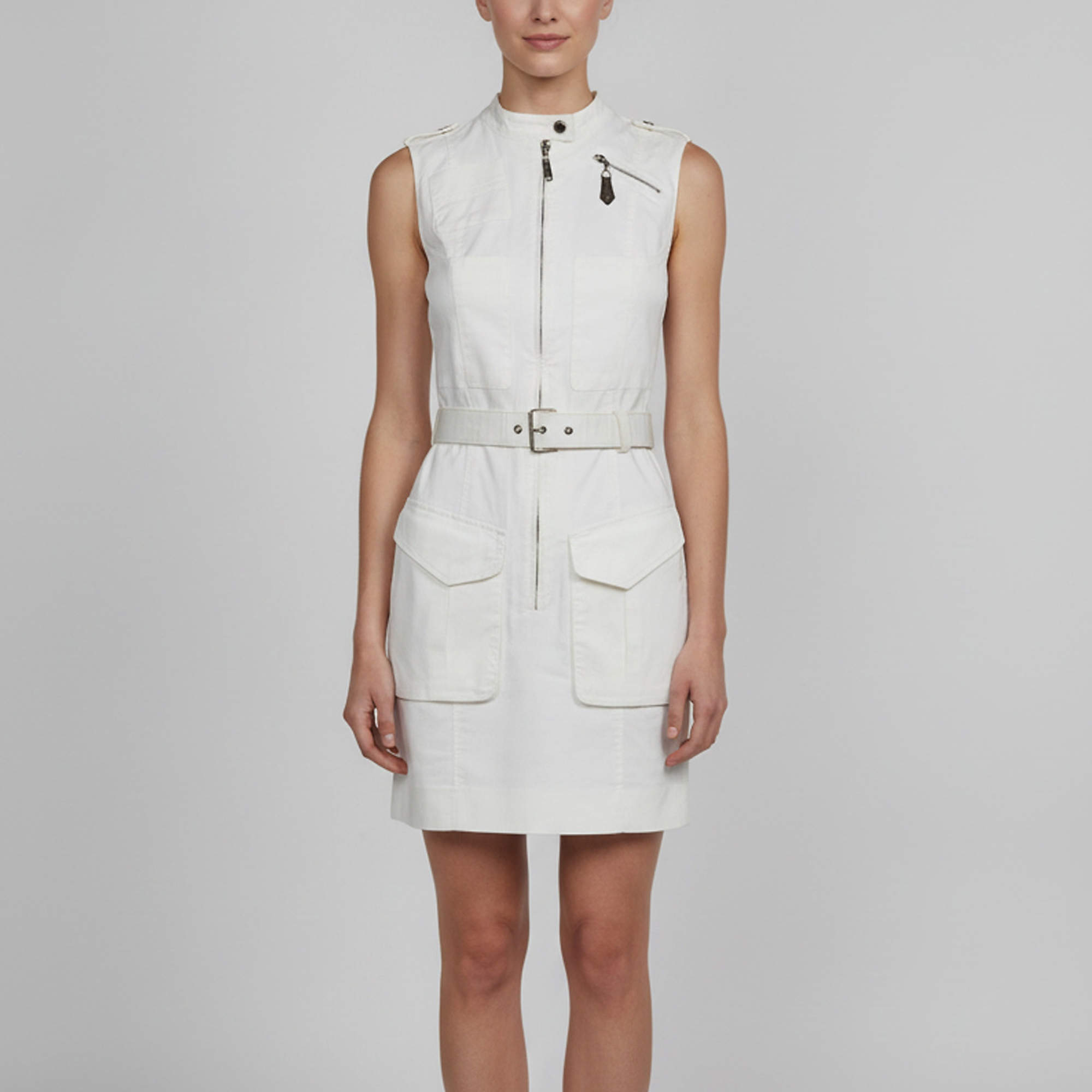 Pre Owned Louis Vuitton White Cotton Sleeveless Utility Dress S